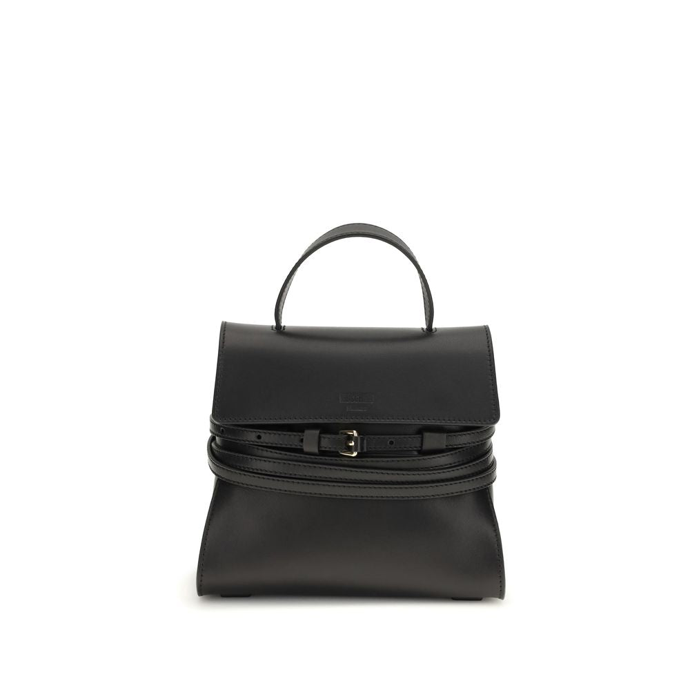 Moschino Schwarze Kalbsleder Bos Taurus Handtasche