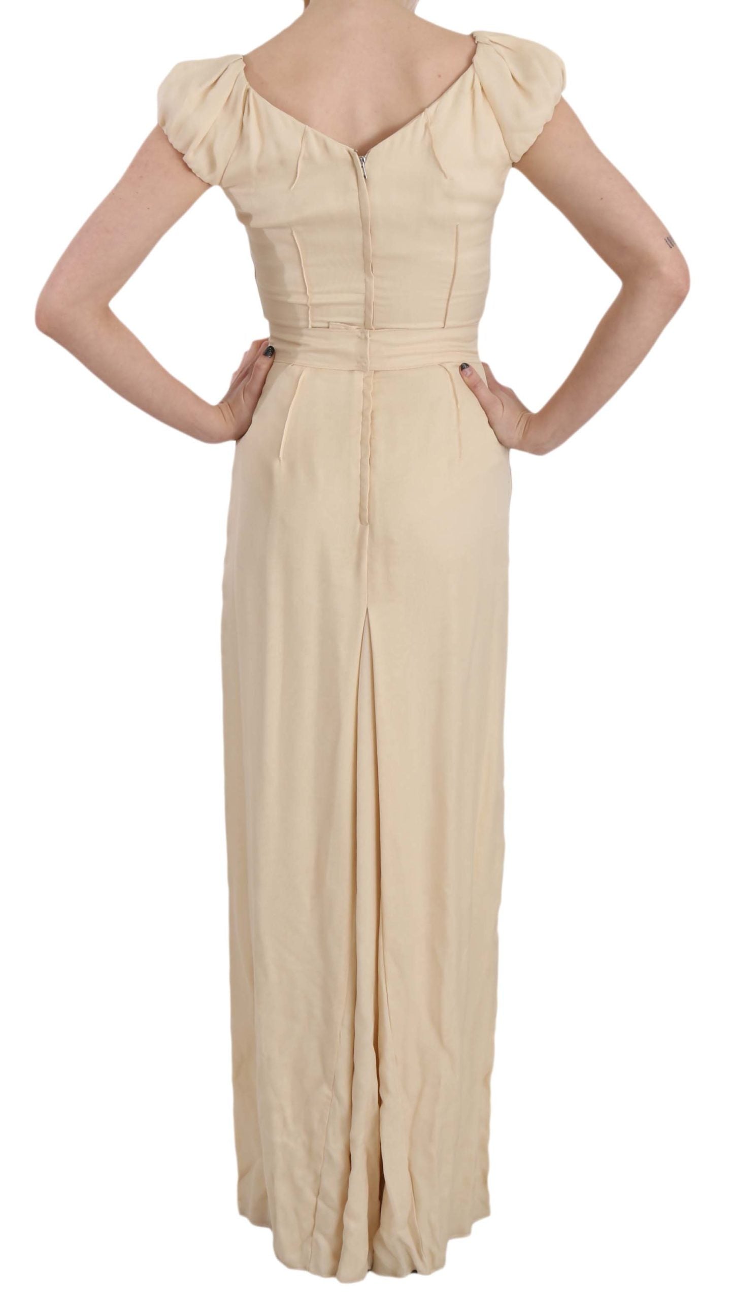 Dolce & Gabbana Beigefarbenes Seidenkleid mit Kapuzenärmeln