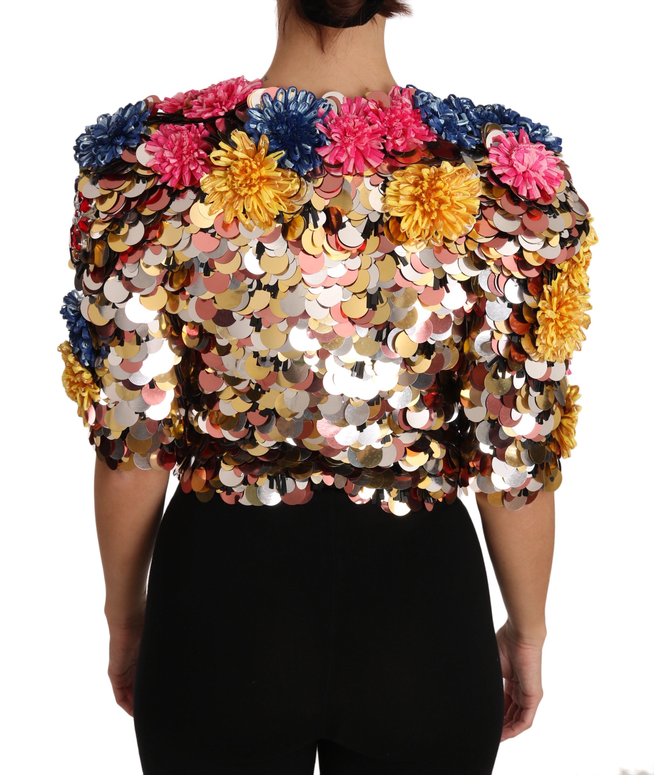 Dolce & Gabbana Crystal Pailletten Jacke Mantel mit Blumenmuster
