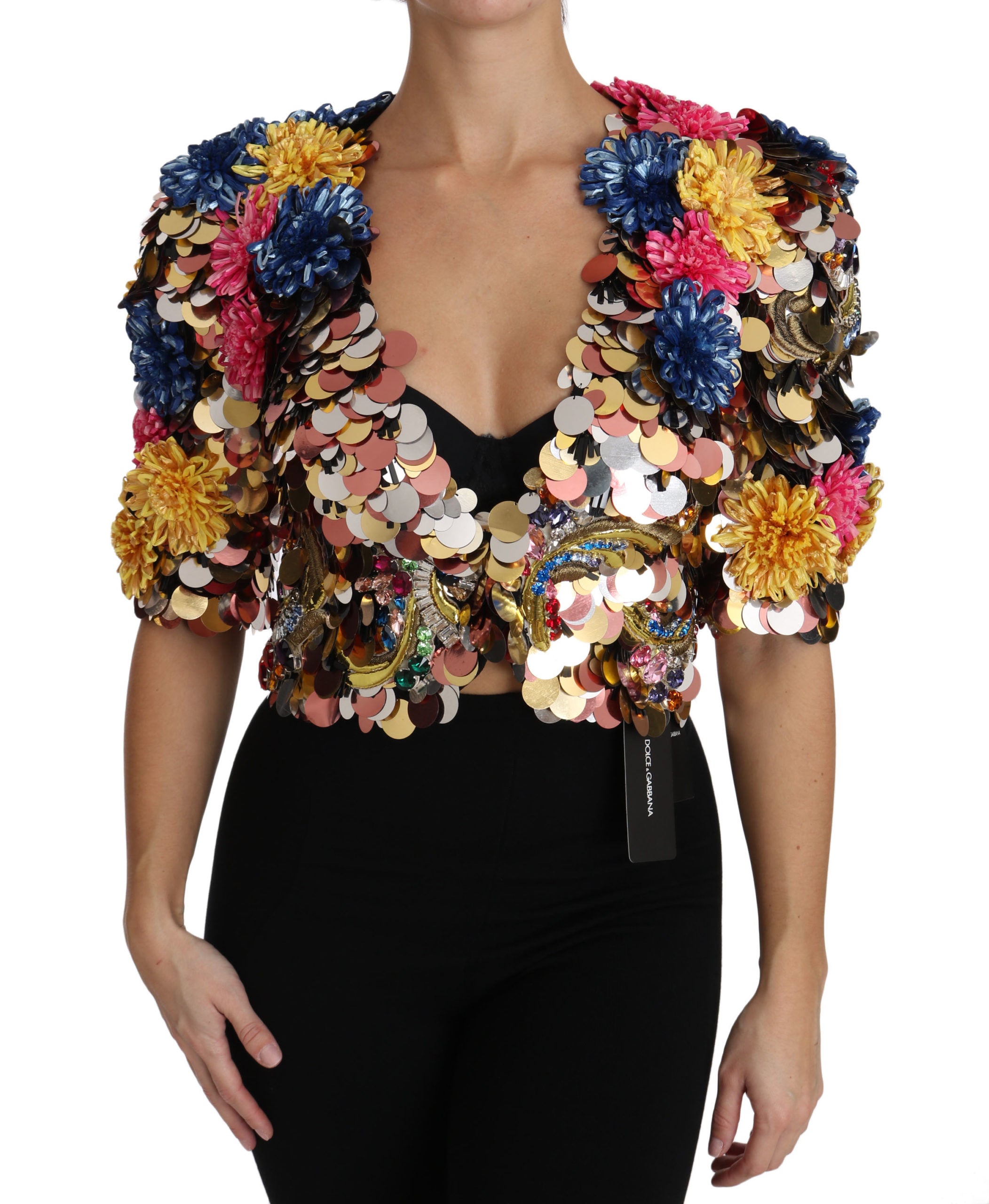Dolce & Gabbana Crystal Pailletten Jacke Mantel mit Blumenmuster