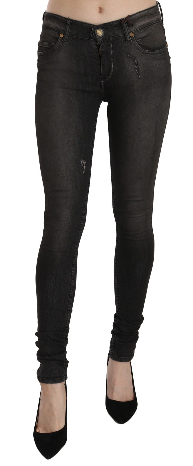 PLEIN SUD Schwarze Skinny Jeans aus gewaschener Baumwolle mit tiefem Bund