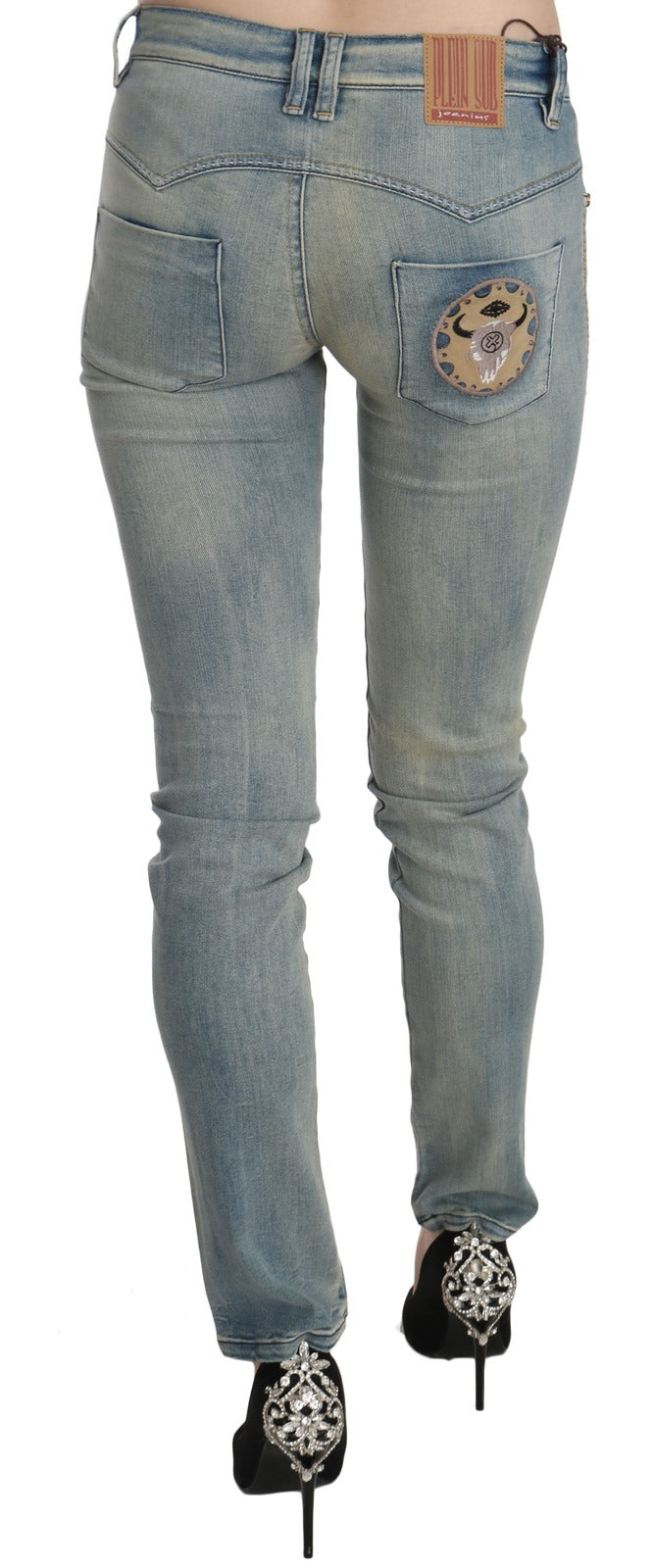 PLEIN SUD Hellblaue, gewaschene Skinny-Jeans mit mittlerer Taille