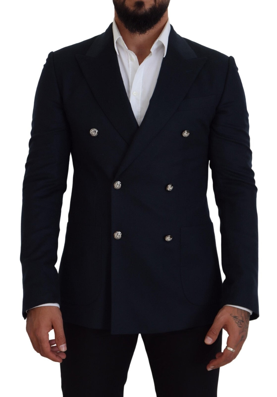 Dolce & Gabbana Blauer Zweireihiger Formaler Mantel-Blazer