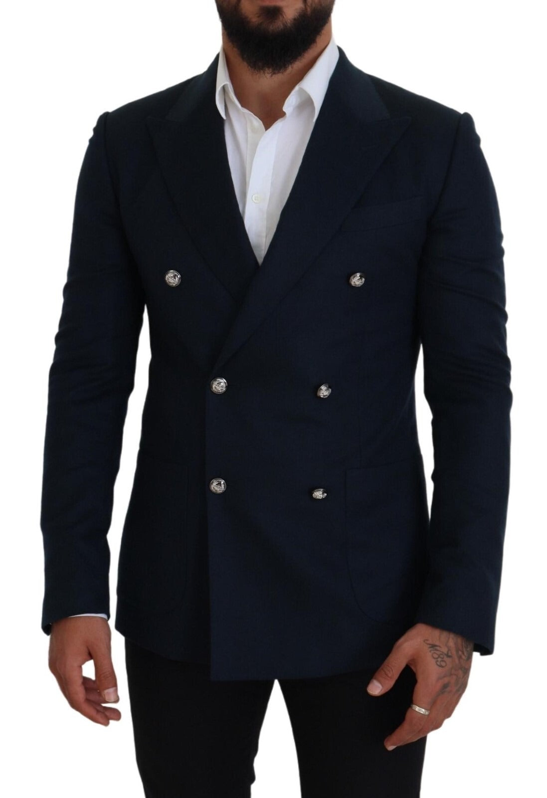 Dolce & Gabbana Blauer Zweireihiger Formaler Mantel-Blazer