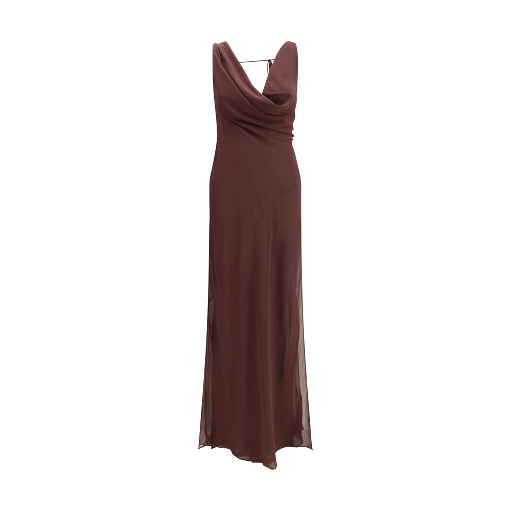 The Andamane Braunes Seiden-Maxikleid