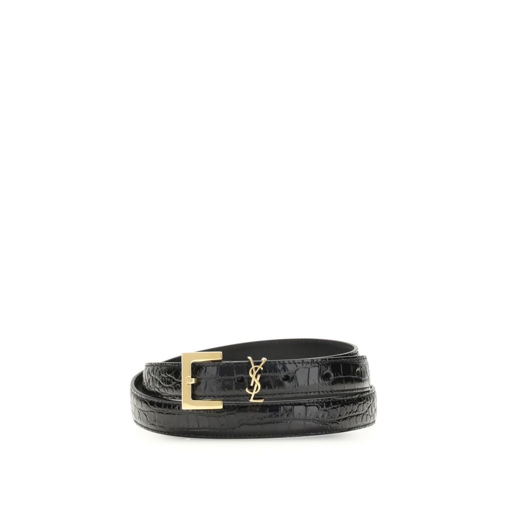 Saint Laurent Schwarzer Kalbsleder Bos Taurus Regular Gürtel