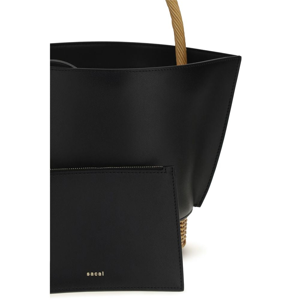 Sacai Schwarze Bos Taurus Kalbsleder Schultertasche