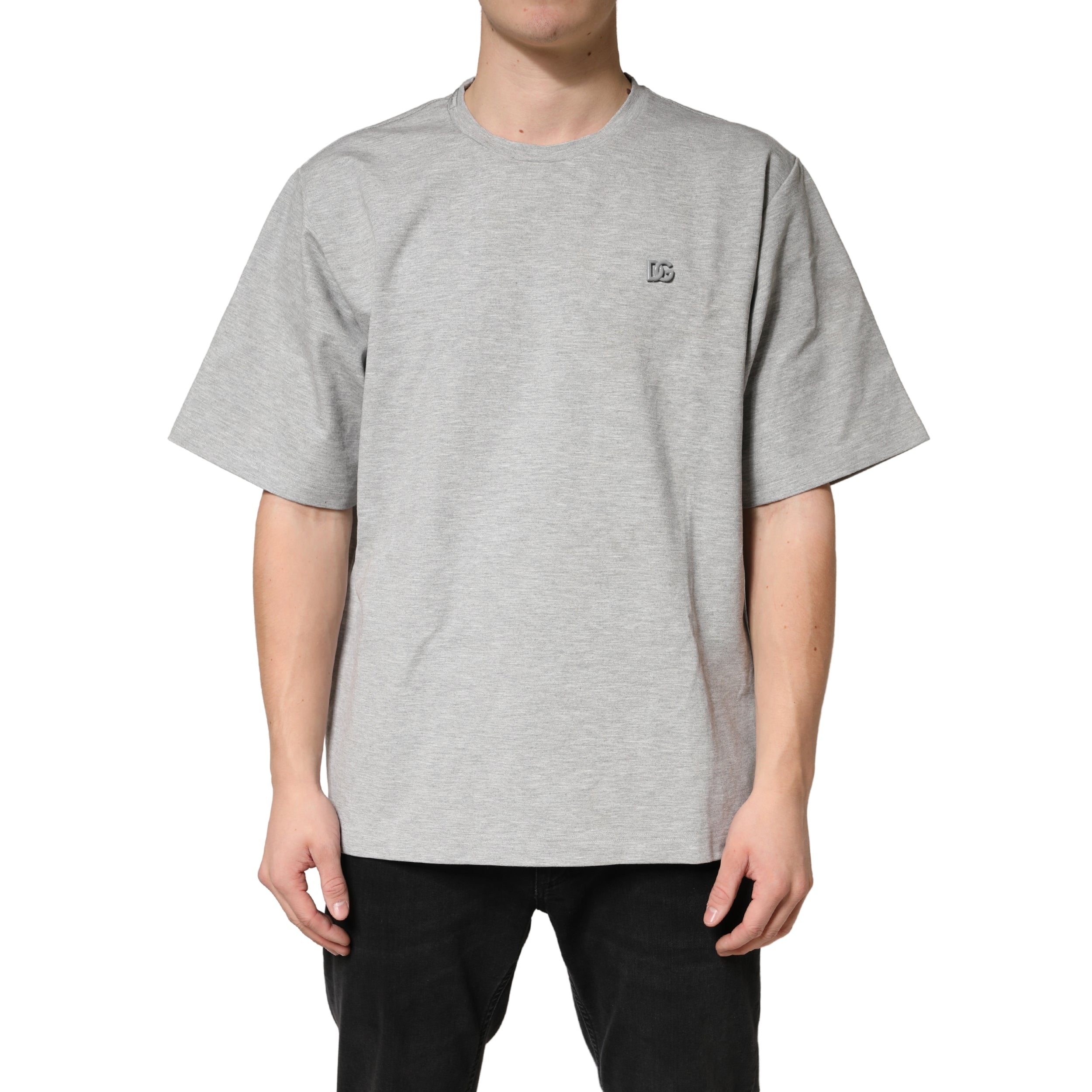 Dolce & Gabbana Graues Baumwoll-T-Shirt mit Rundhalsausschnitt und kurzen Ärmeln
