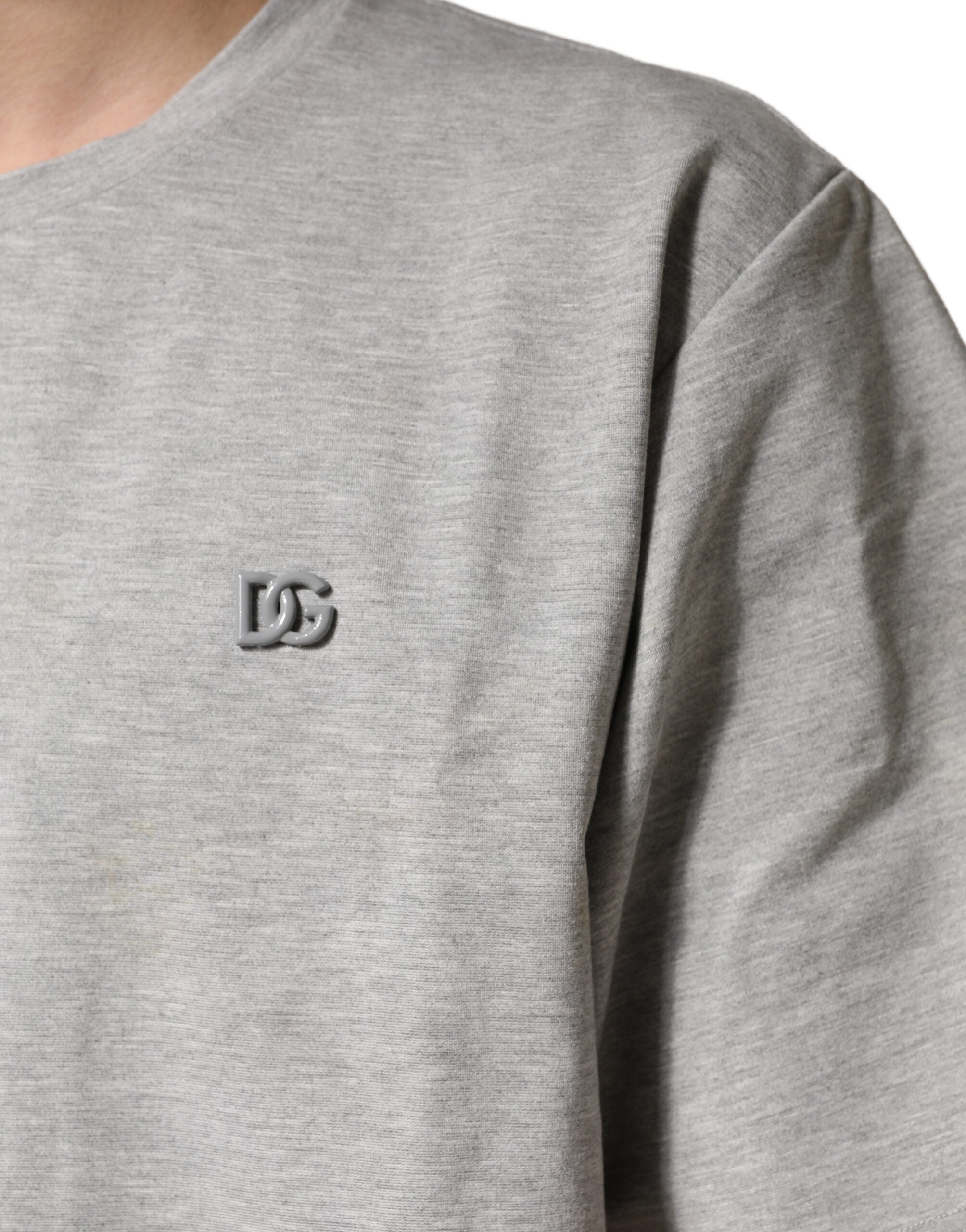 Dolce & Gabbana Graues Baumwoll-T-Shirt mit Rundhalsausschnitt und kurzen Ärmeln