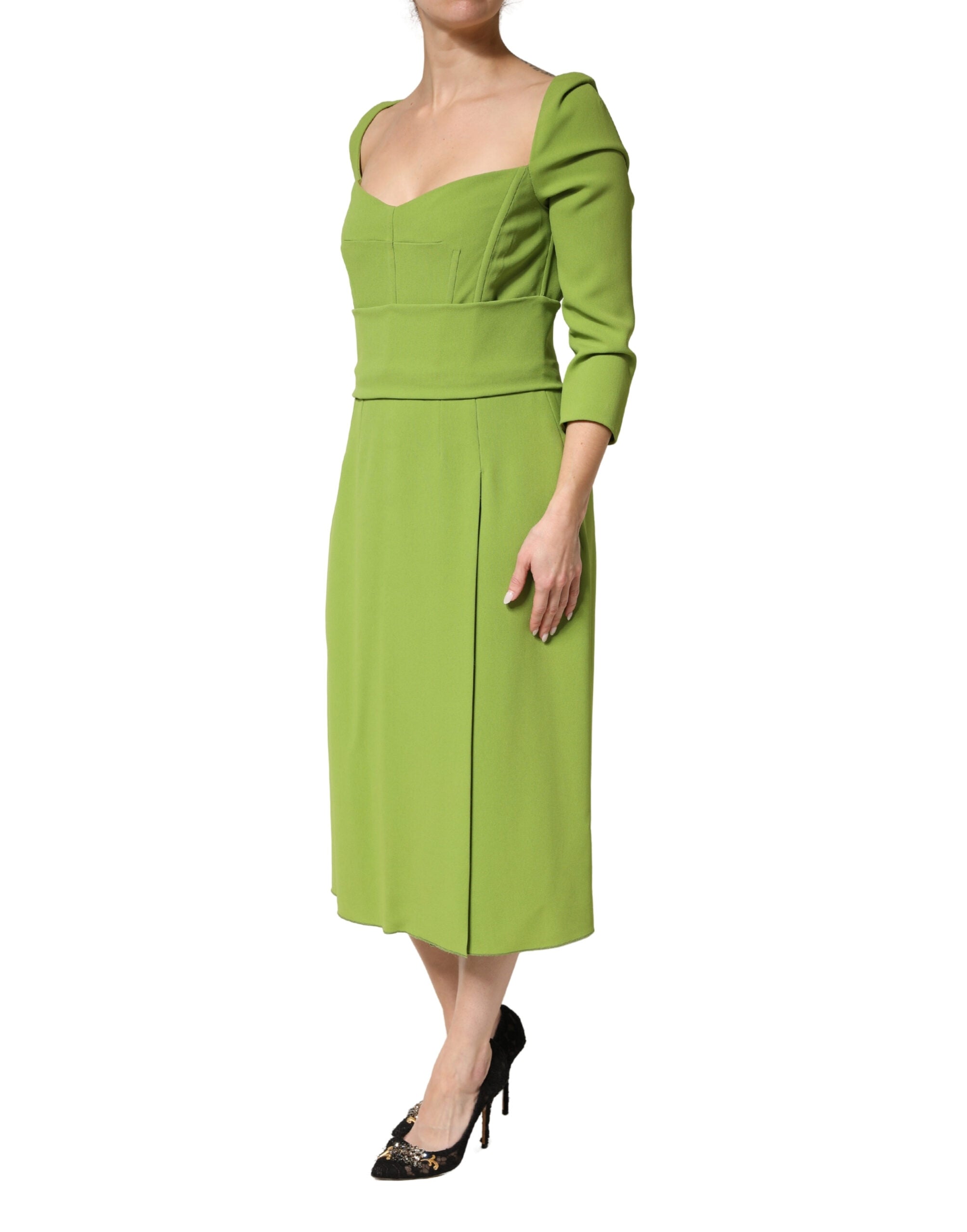 Dolce & Gabbana Midi-Kleid aus grüner Seide mit Herzausschnitt