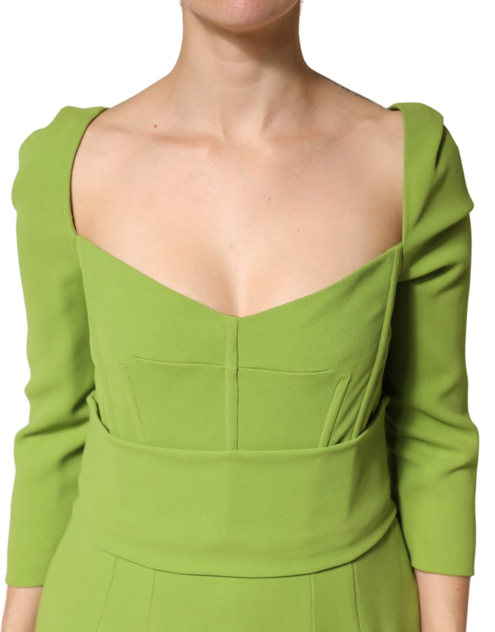 Dolce & Gabbana Midi-Kleid aus grüner Seide mit Herzausschnitt