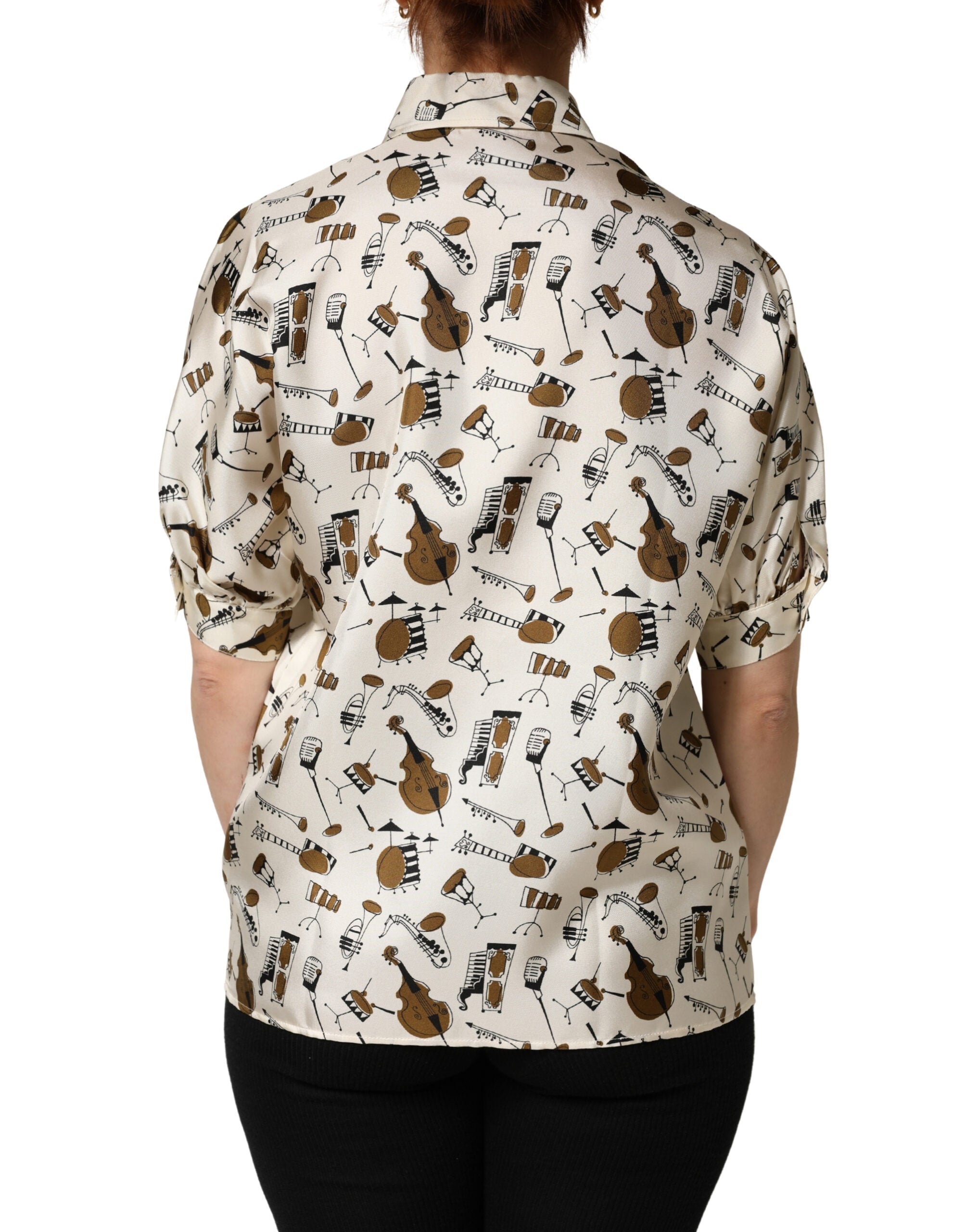Dolce & Gabbana Kurzes Oberteil in Beige mit Noten-Print