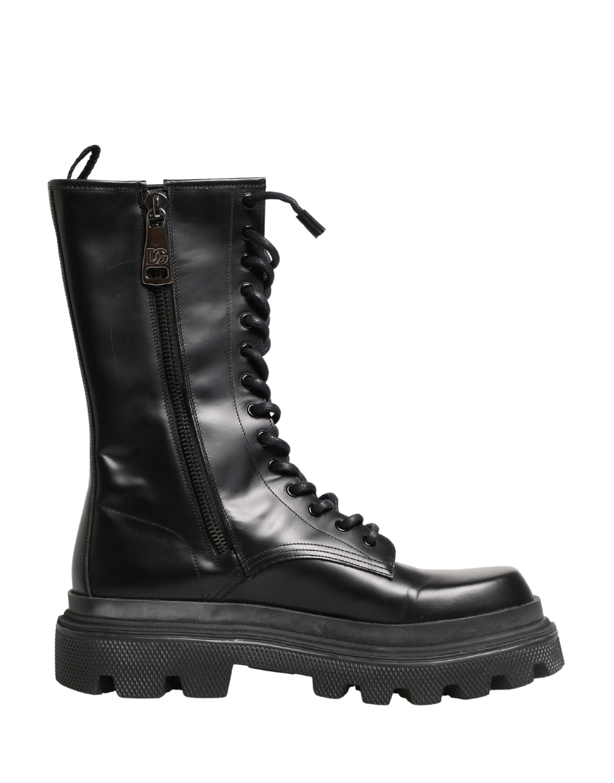 Dolce & Gabbana Schwarze Leder Combat Boots mit Trekking-Sohle