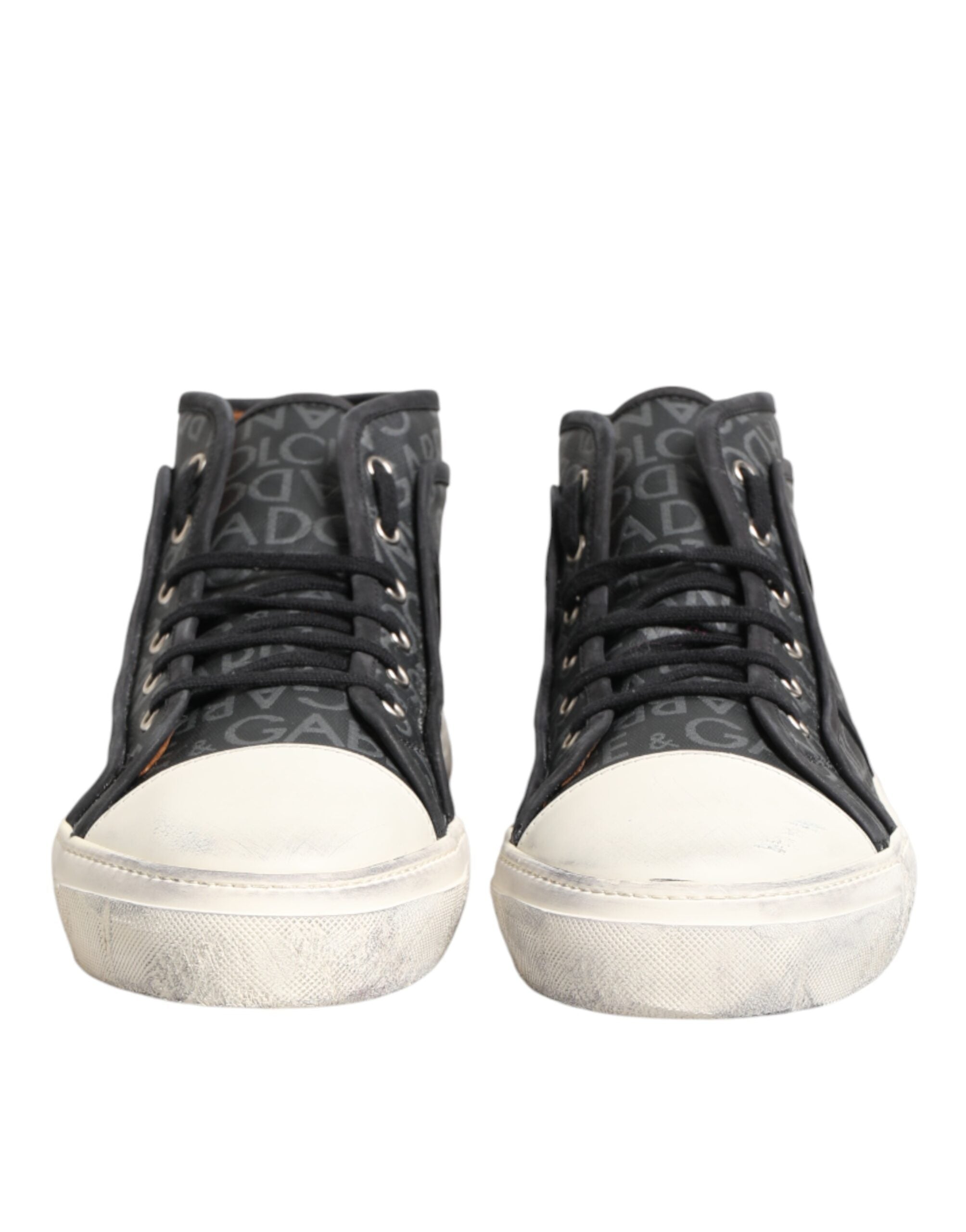 Dolce & Gabbana Schwarze und weiße Canvas-Sneaker mit Logo, mittelhoch