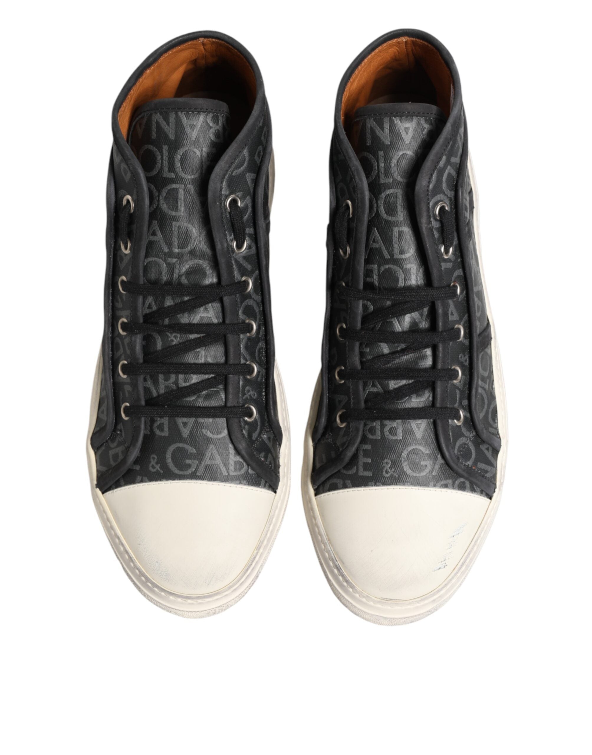 Dolce & Gabbana Schwarze und weiße Canvas-Sneaker mit Logo, mittelhoch