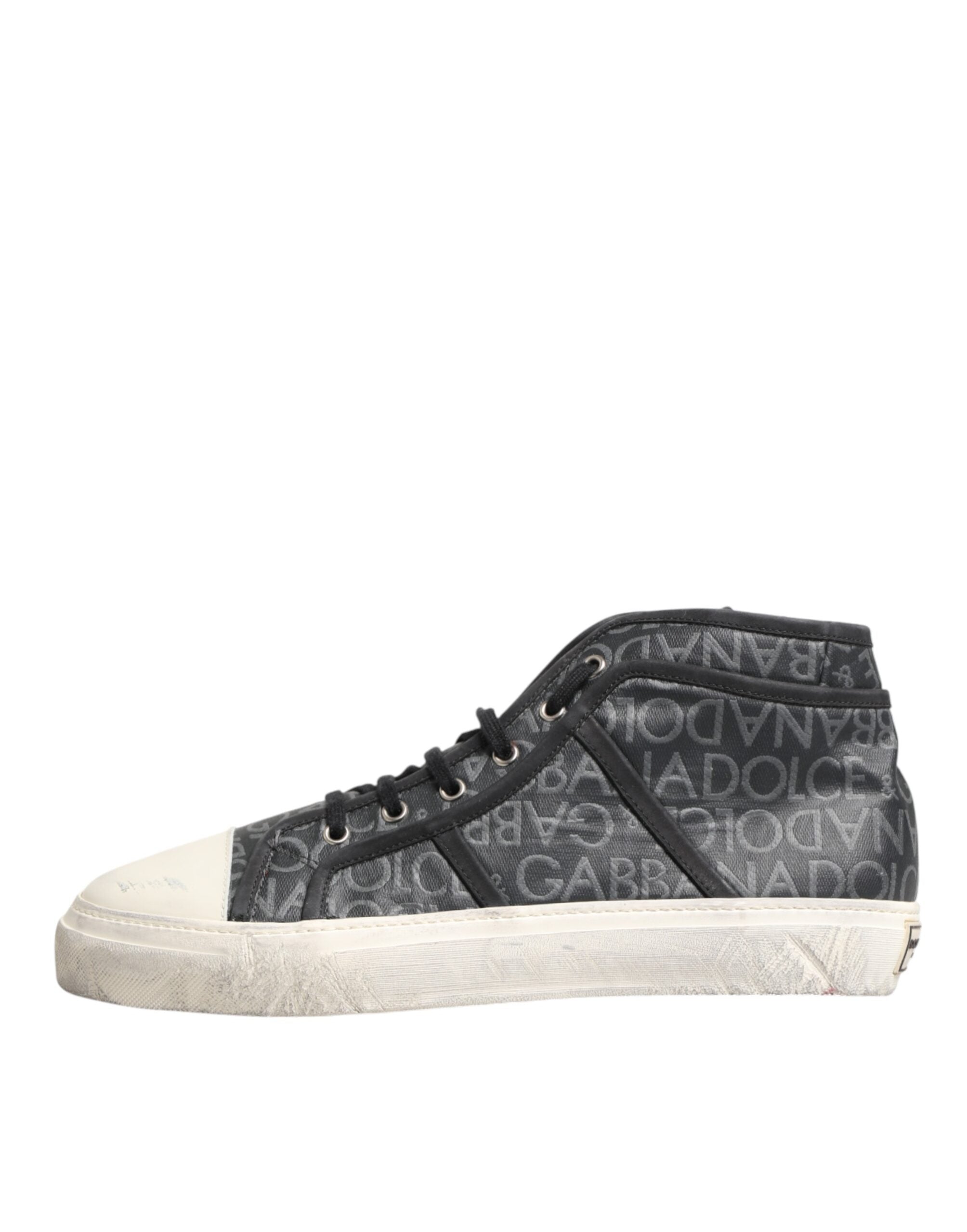 Dolce & Gabbana Schwarze und weiße Canvas-Sneaker mit Logo, mittelhoch