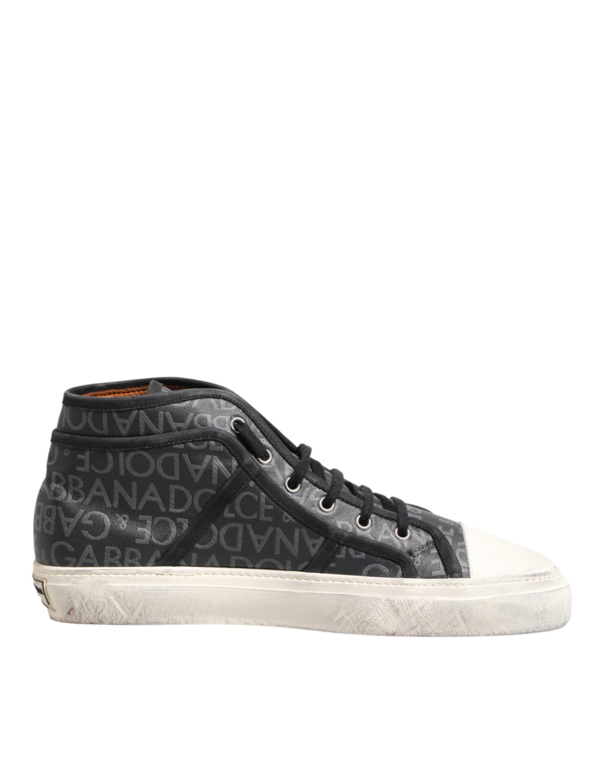 Dolce & Gabbana Schwarze und weiße Canvas-Sneaker mit Logo, mittelhoch