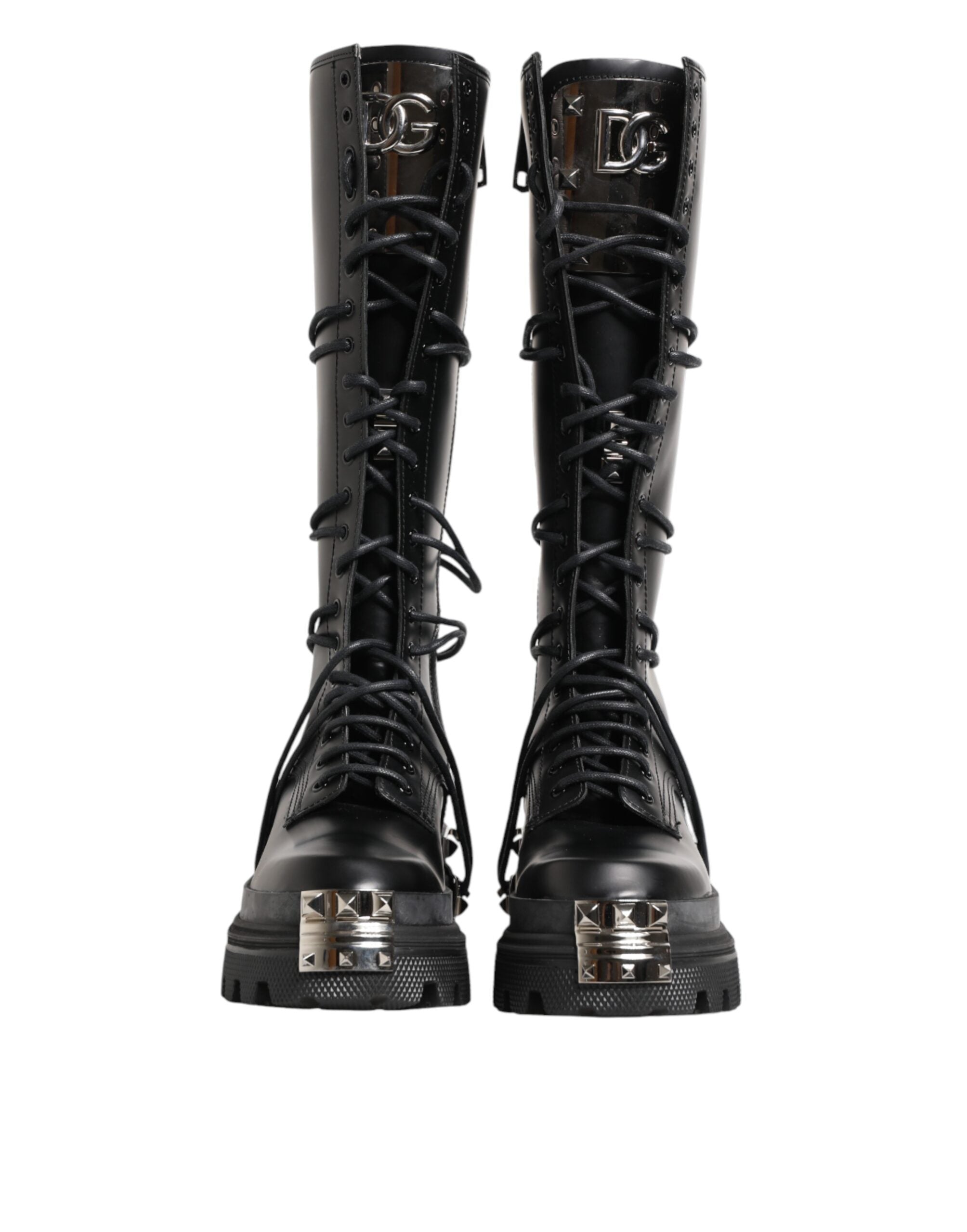 Dolce & Gabbana Schwarze kniehohe Leder-Combat-Boots