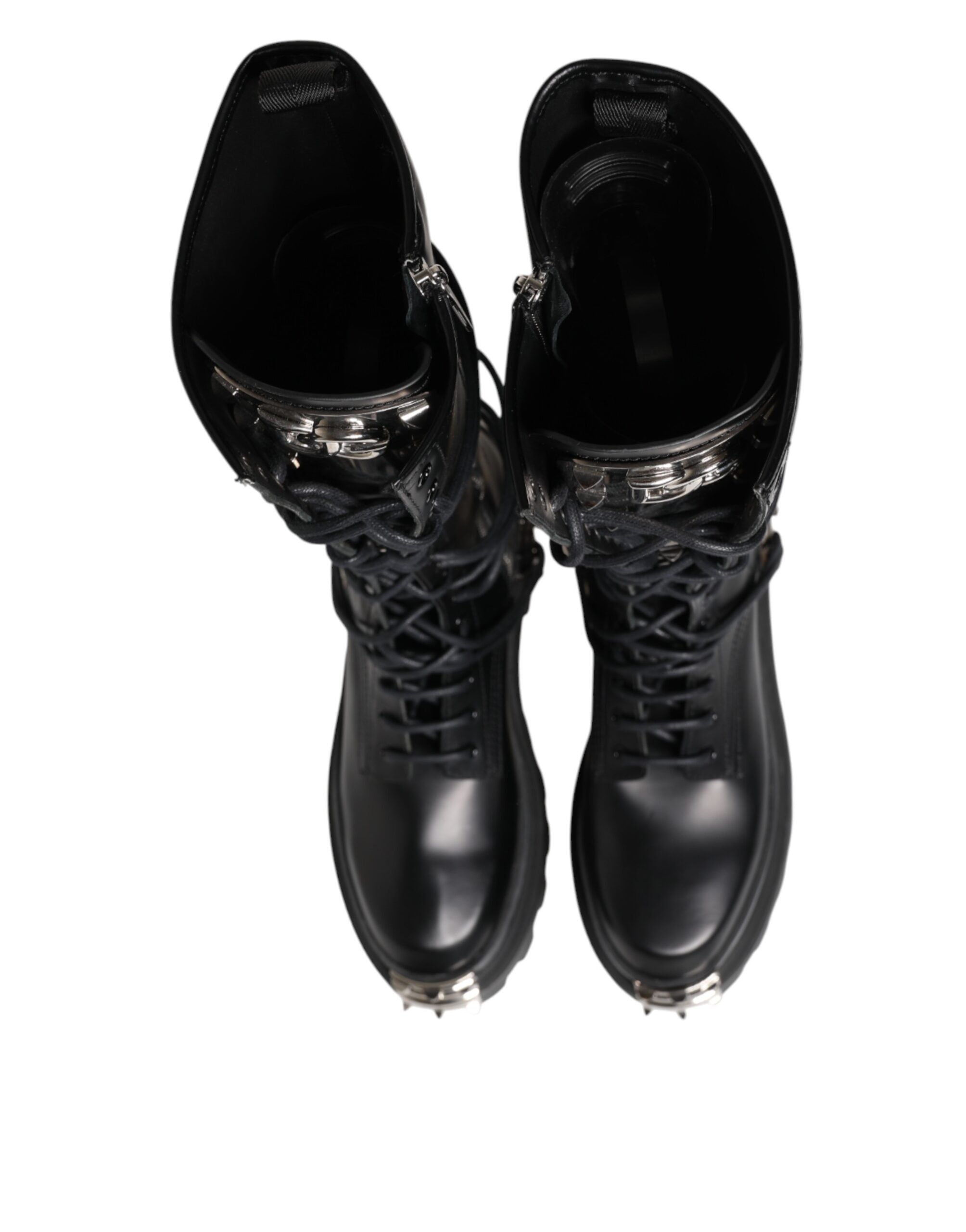 Dolce & Gabbana Schwarze kniehohe Leder-Combat-Boots
