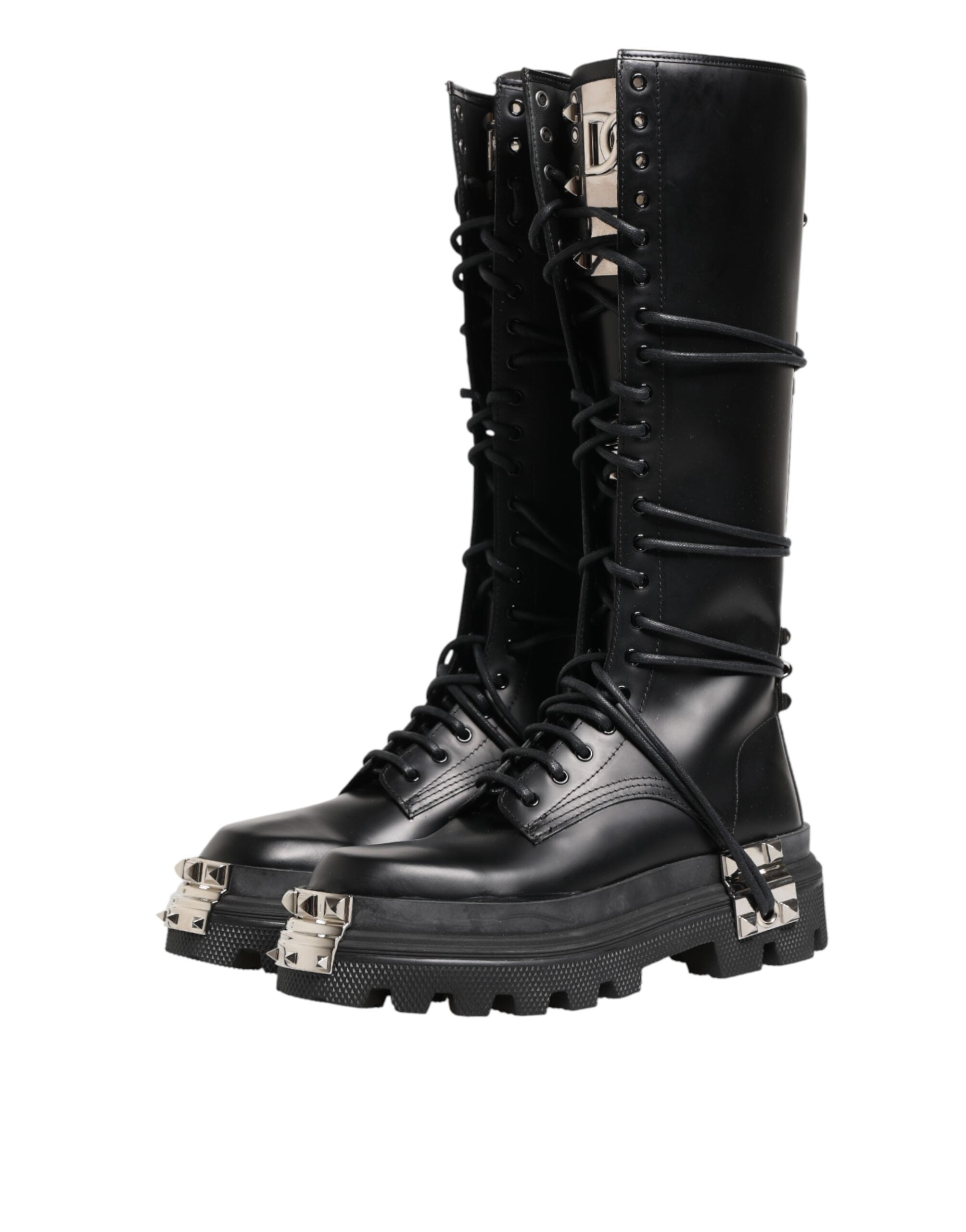 Dolce & Gabbana Schwarze kniehohe Leder-Combat-Boots