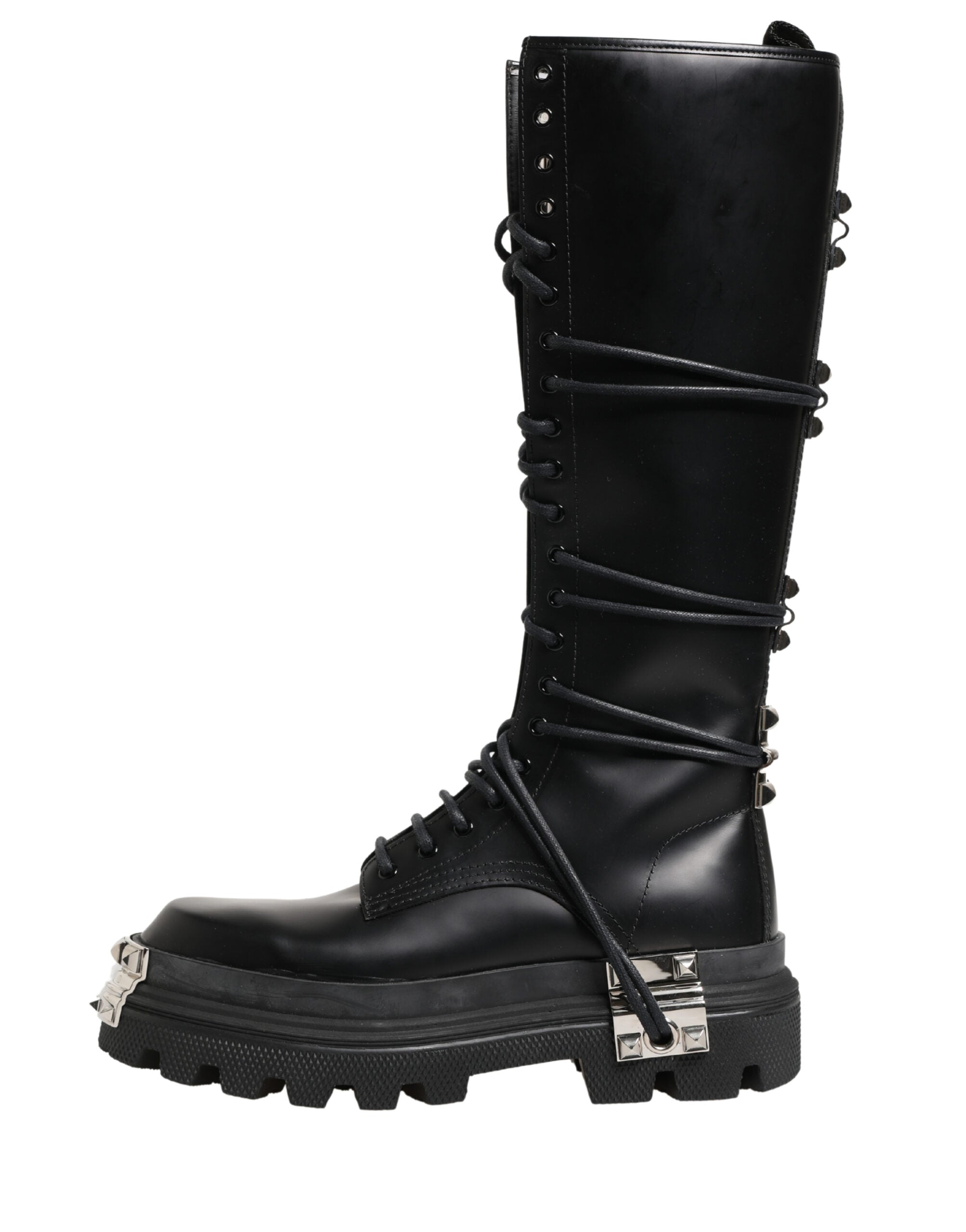 Dolce & Gabbana Schwarze kniehohe Leder-Combat-Boots