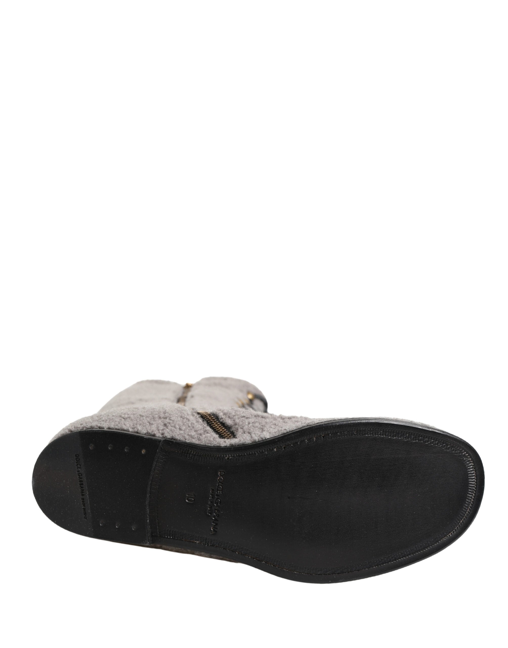 Dolce & Gabbana Graue Shearling Schnürstiefel bis zum Knie