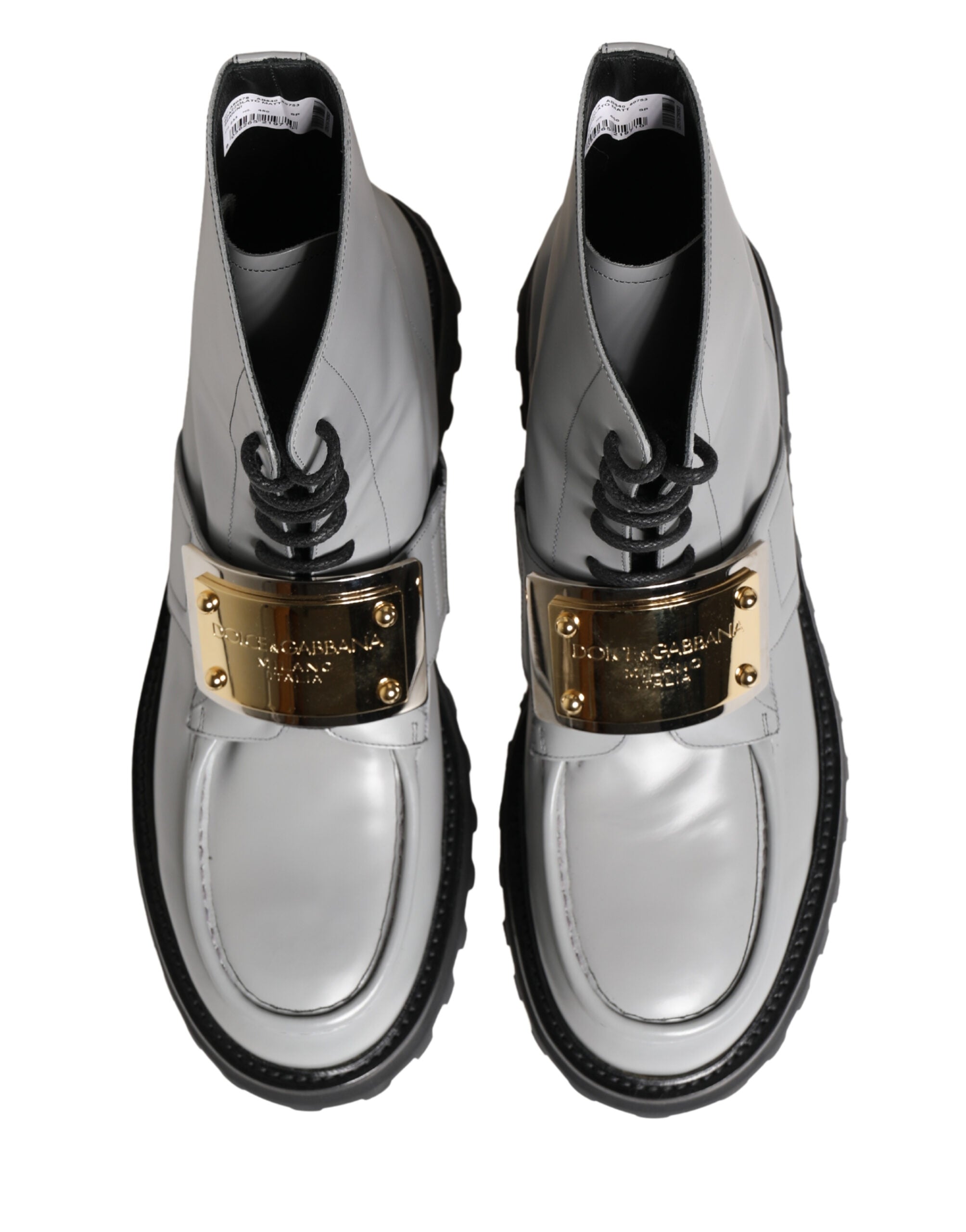 Dolce & Gabbana Graue Leder-Ankle-Boots mit Logo-Plakette