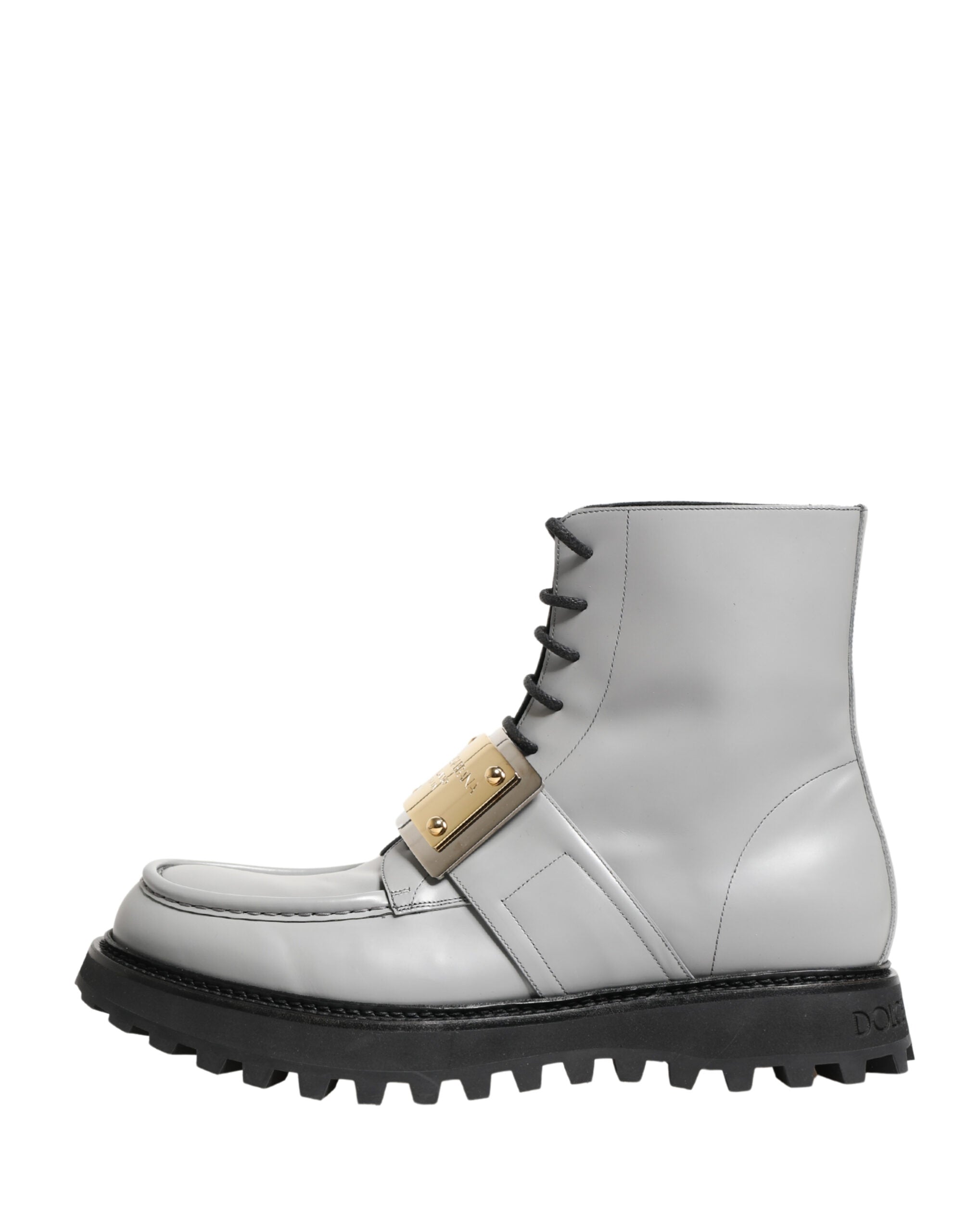 Dolce & Gabbana Graue Leder-Ankle-Boots mit Logo-Plakette
