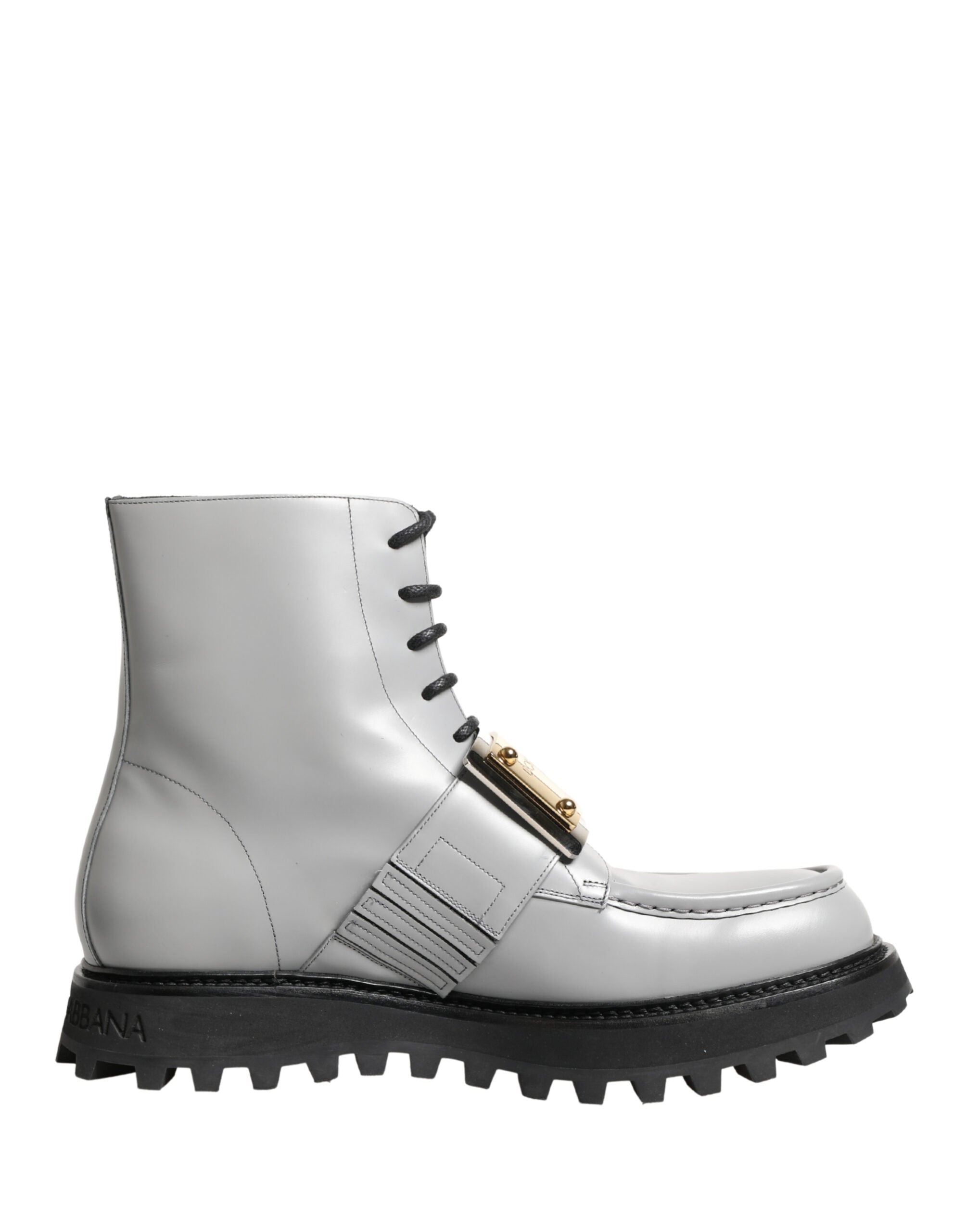 Dolce & Gabbana Graue Leder-Ankle-Boots mit Logo-Plakette