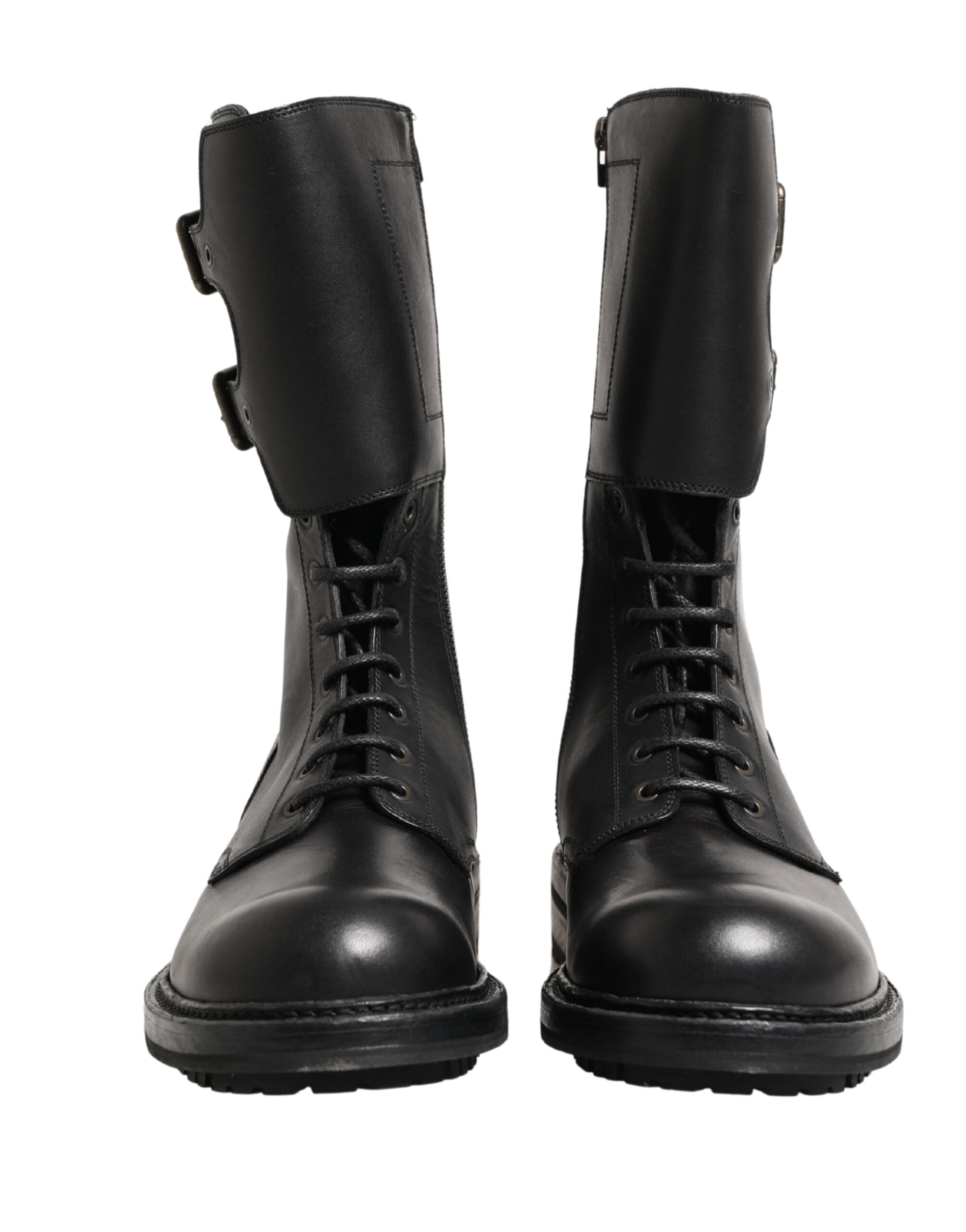 Dolce & Gabbana Schwarze Leder-Schnürstiefel mit Gürtelschnalle