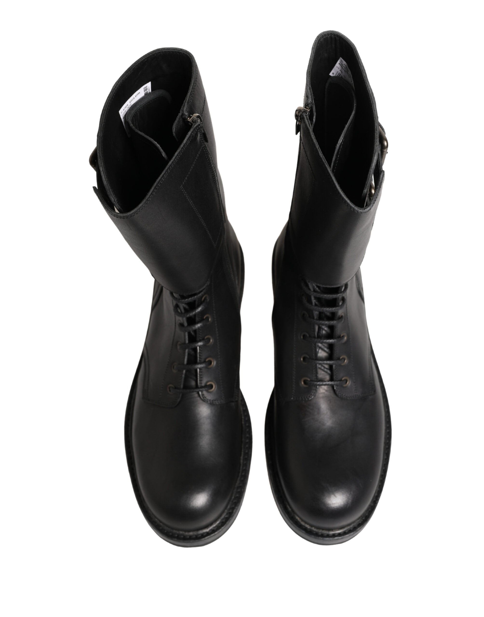 Dolce & Gabbana Schwarze Leder-Schnürstiefel mit Gürtelschnalle