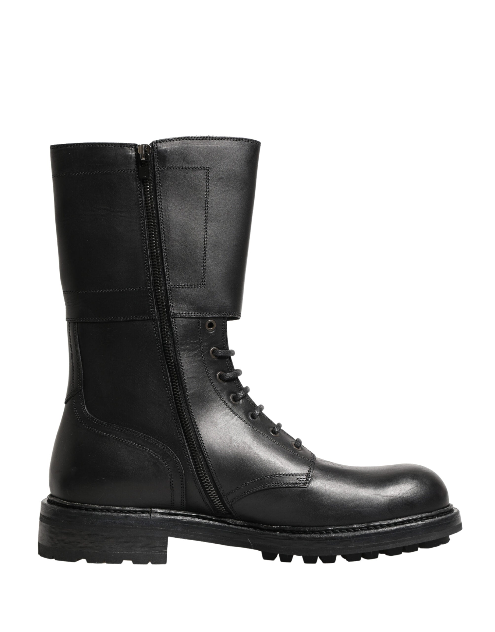 Dolce & Gabbana Schwarze Leder-Schnürstiefel mit Gürtelschnalle