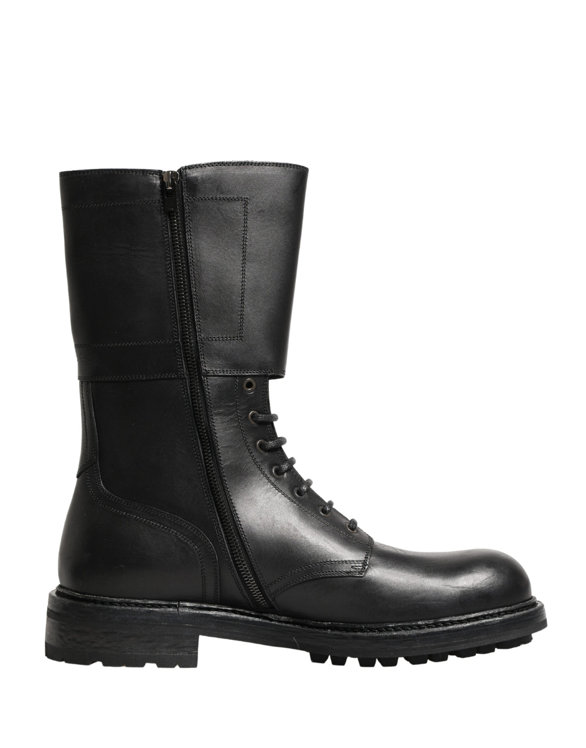 Dolce & Gabbana Schwarze Leder-Schnürstiefel mit Gürtelschnalle