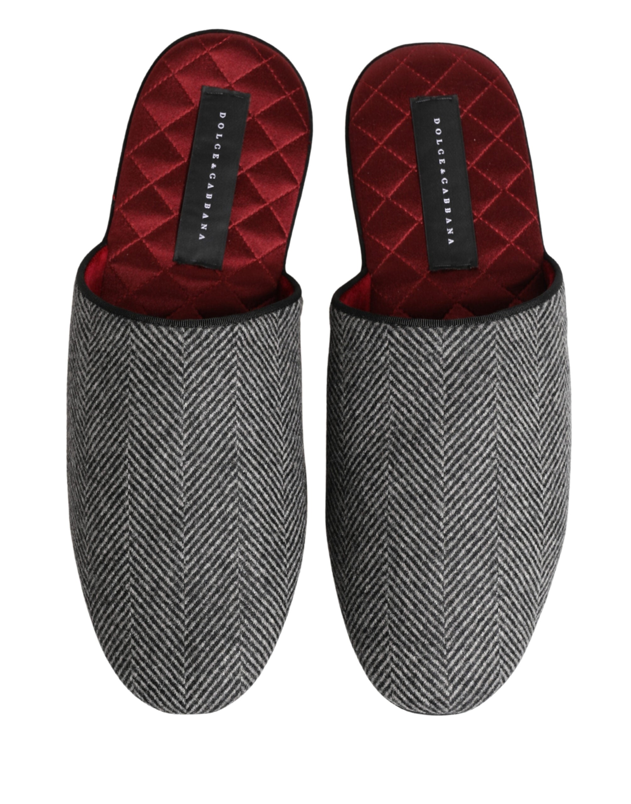 Dolce & Gabbana Graue Fischgräten-Kaschmir-Slipper Schuhe