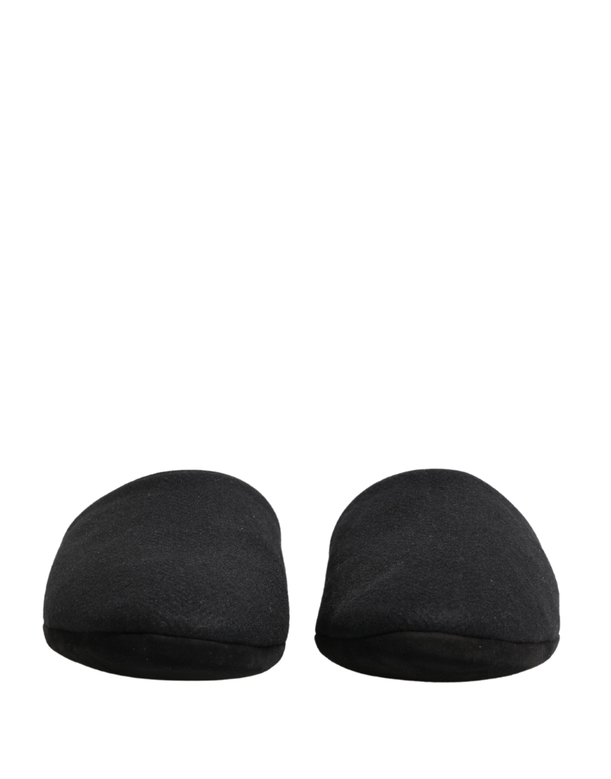 Dolce & Gabbana Schwarze Woll-Kaschmir-Hausschuhe mit roter Steppung