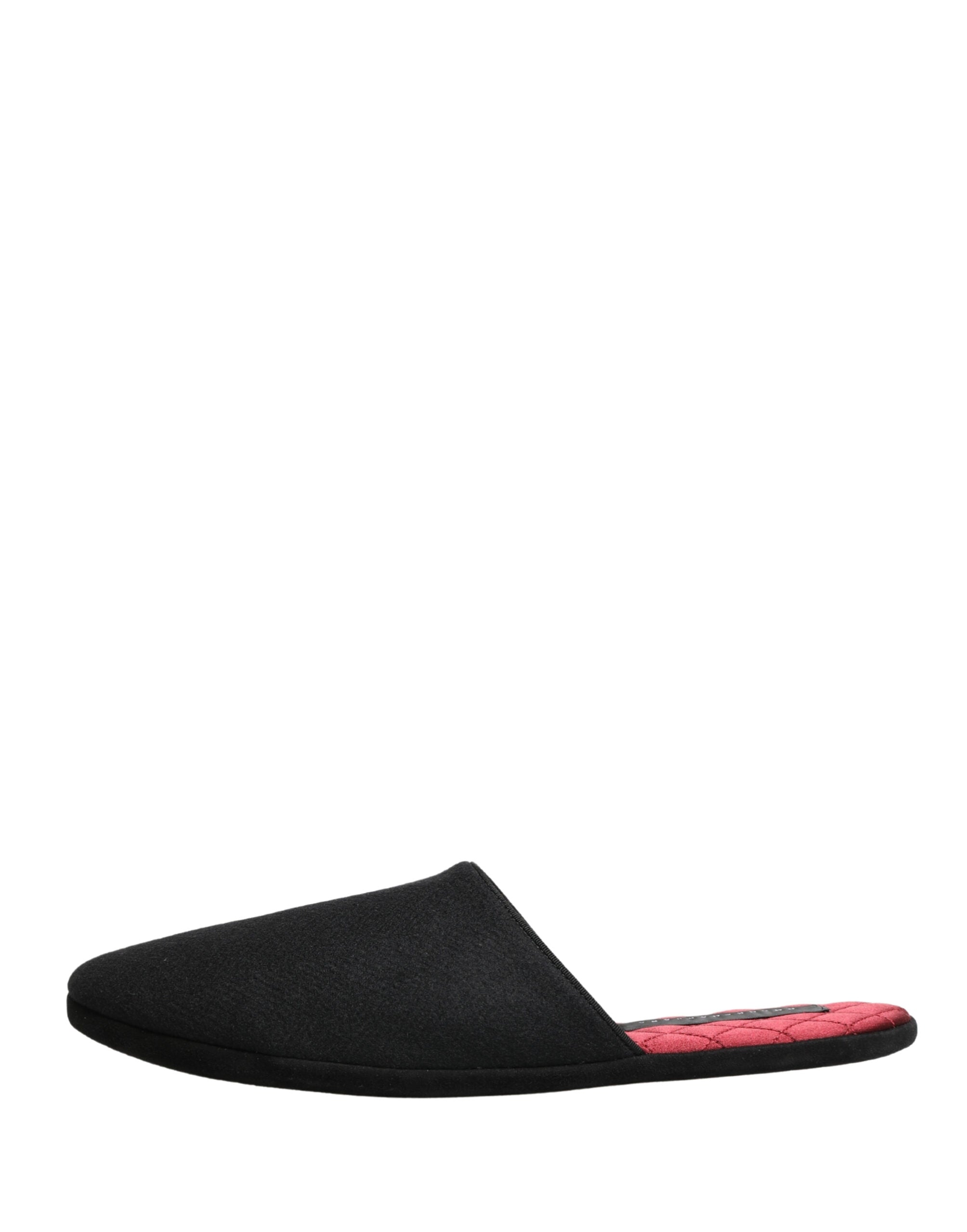 Dolce & Gabbana Schwarze Woll-Kaschmir-Hausschuhe mit roter Steppung