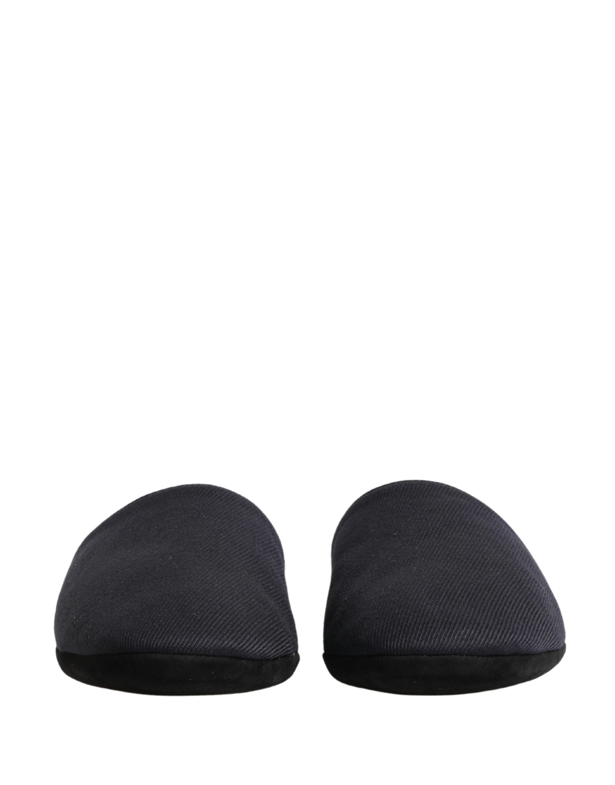 Dolce & Gabbana Dunkelblaue Woll-Baumwoll-Slipper mit rotem Chevron-Muster