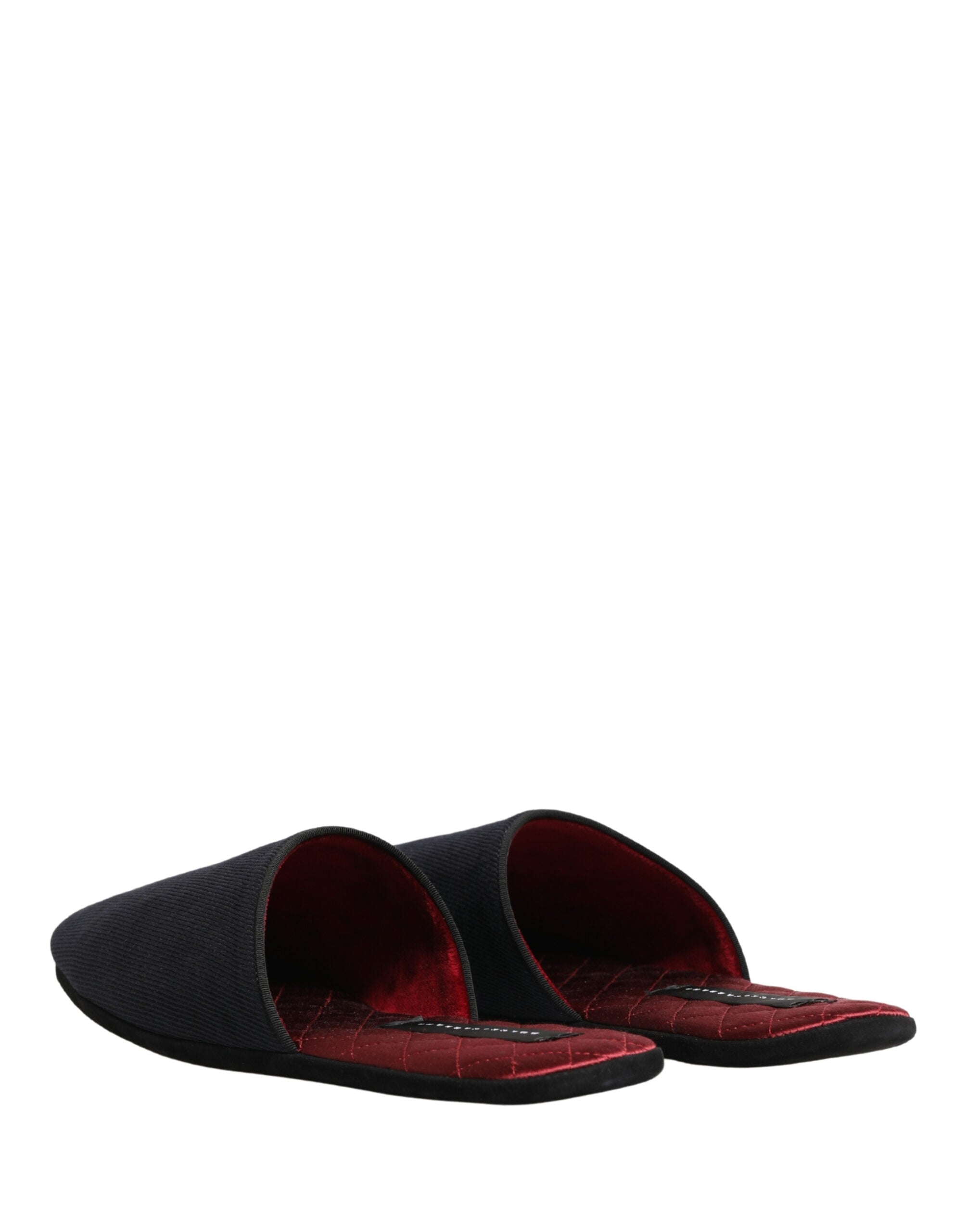 Dolce & Gabbana Dunkelblaue Woll-Baumwoll-Slipper mit rotem Chevron-Muster