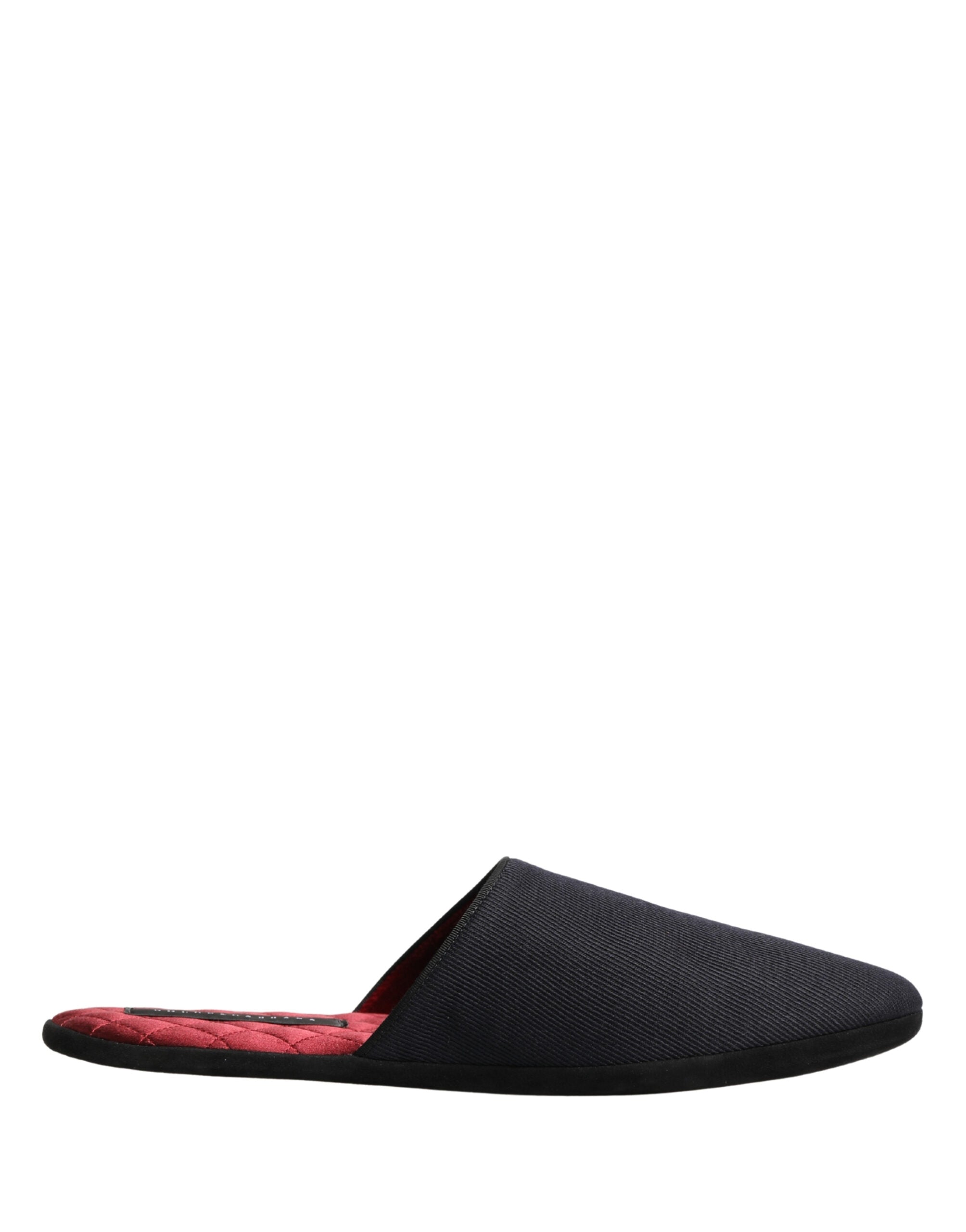 Dolce & Gabbana Dunkelblaue Woll-Baumwoll-Slipper mit rotem Chevron-Muster