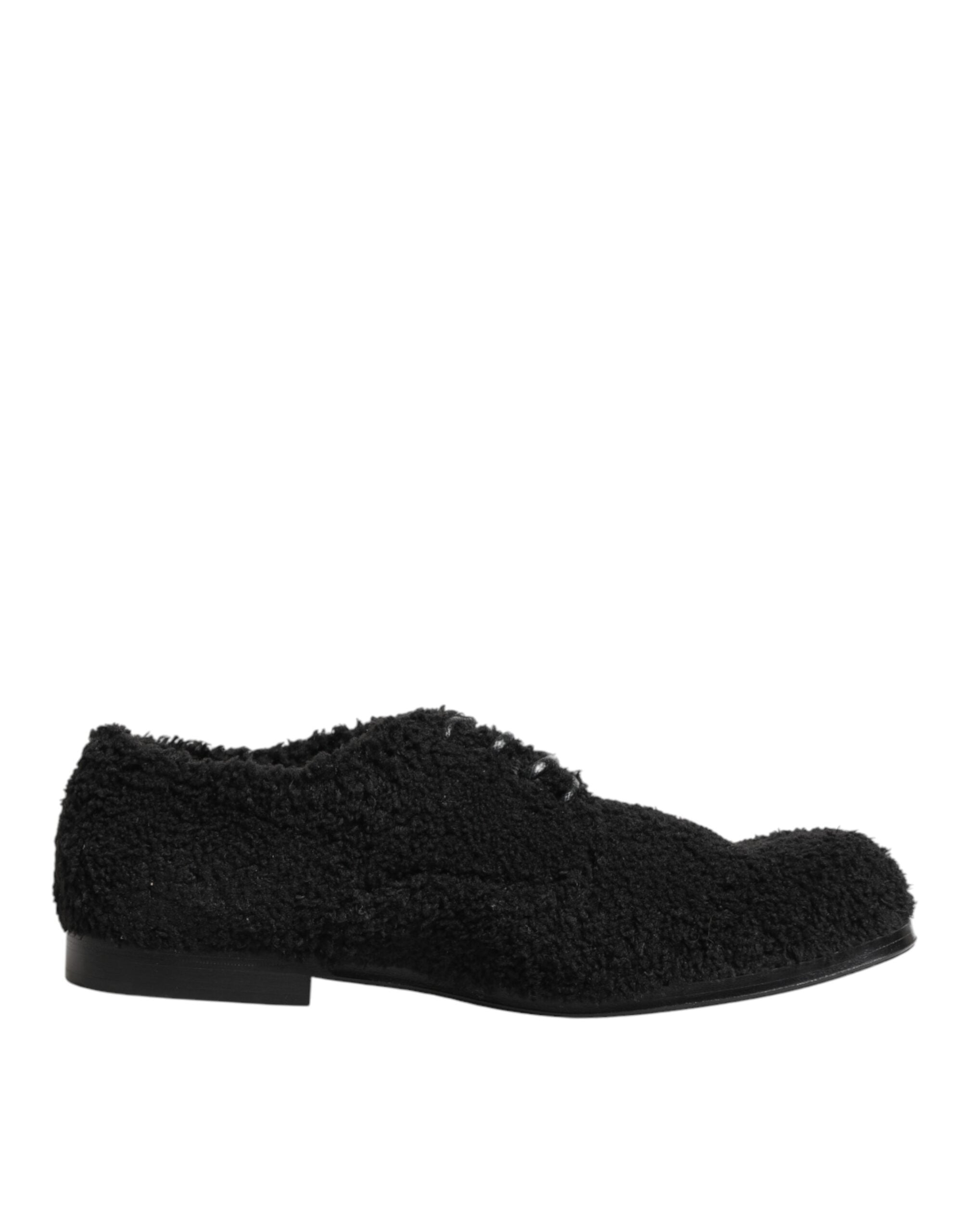 Dolce & Gabbana Herren Schwarze Riccio Lammfell Dress Derby Schuhe