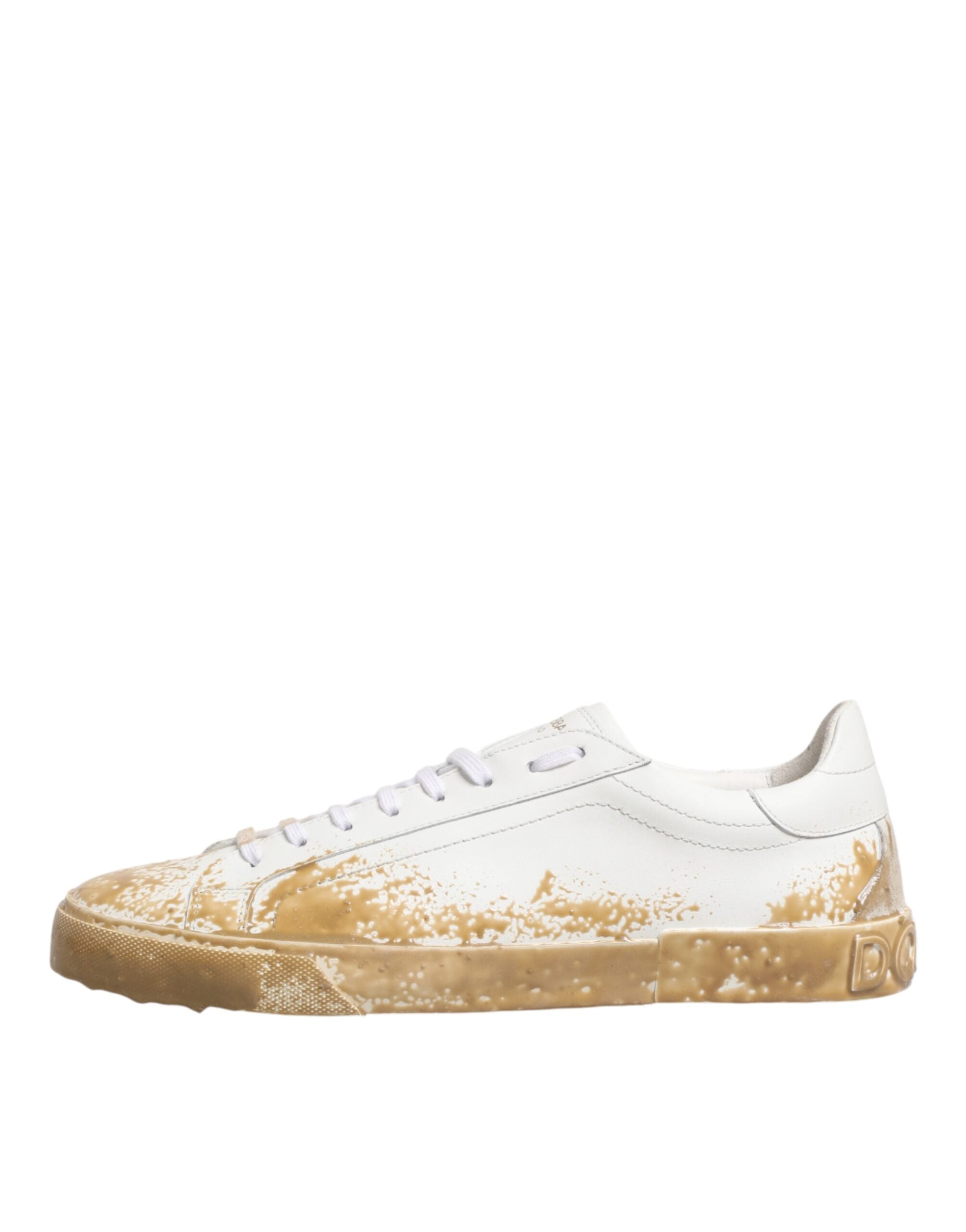 Dolce & Gabbana Weiße Leder-Sneaker mit Lackeffekt, Low-Top