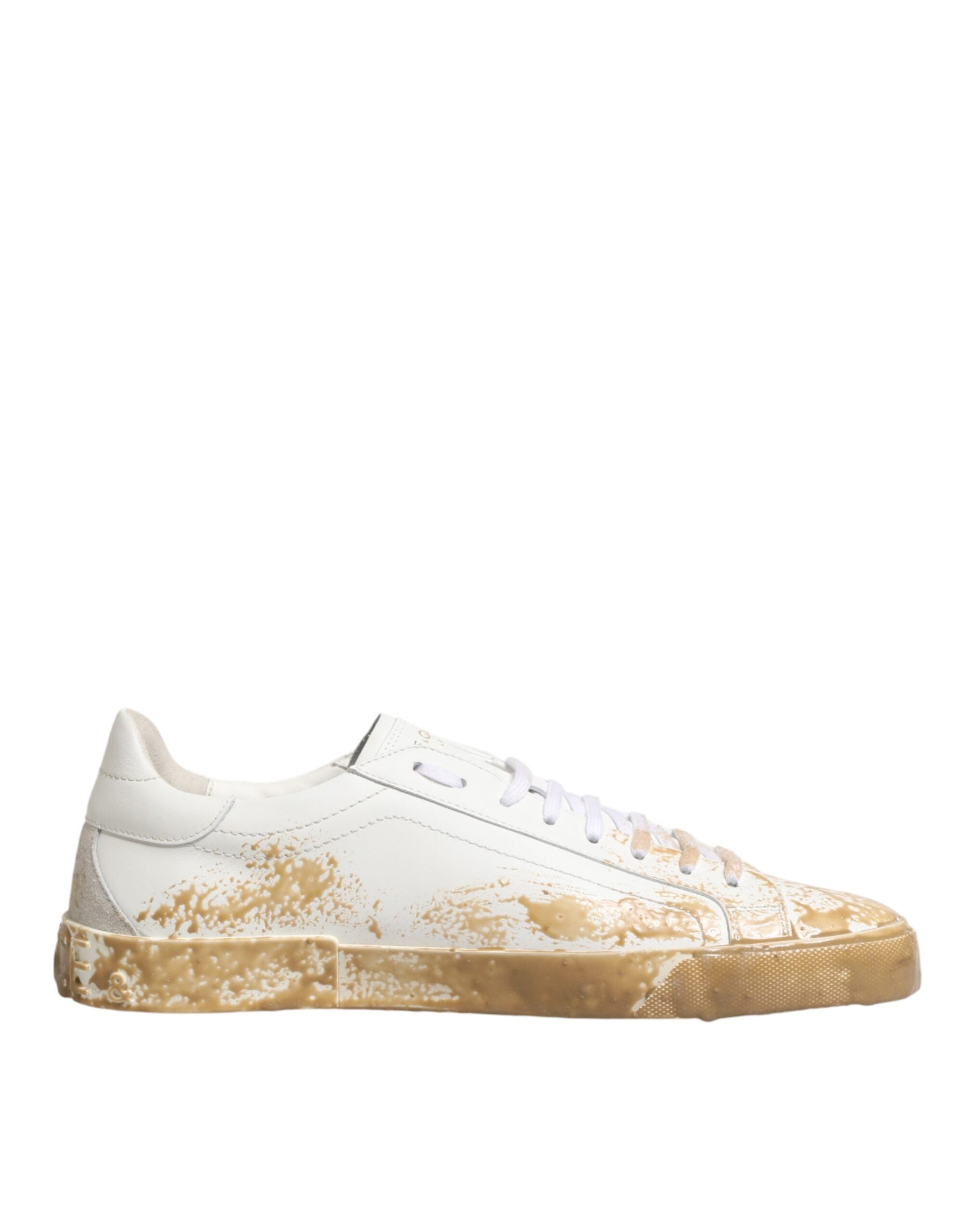 Dolce & Gabbana Weiße Leder-Sneaker mit Lackeffekt, Low-Top
