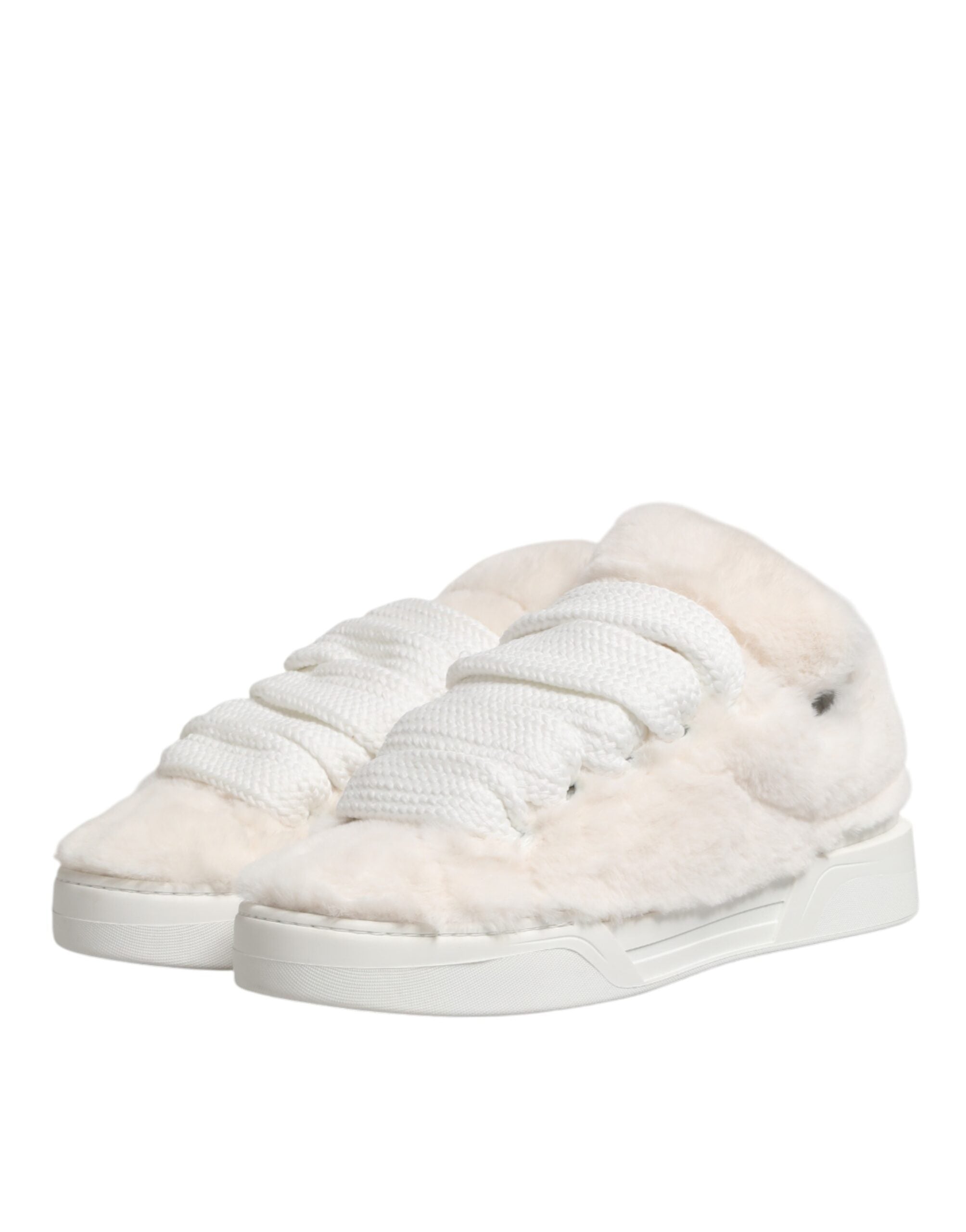 Dolce & Gabbana Weiße Shearling-Fell Bianco Low-Top-Sneaker Schuhe