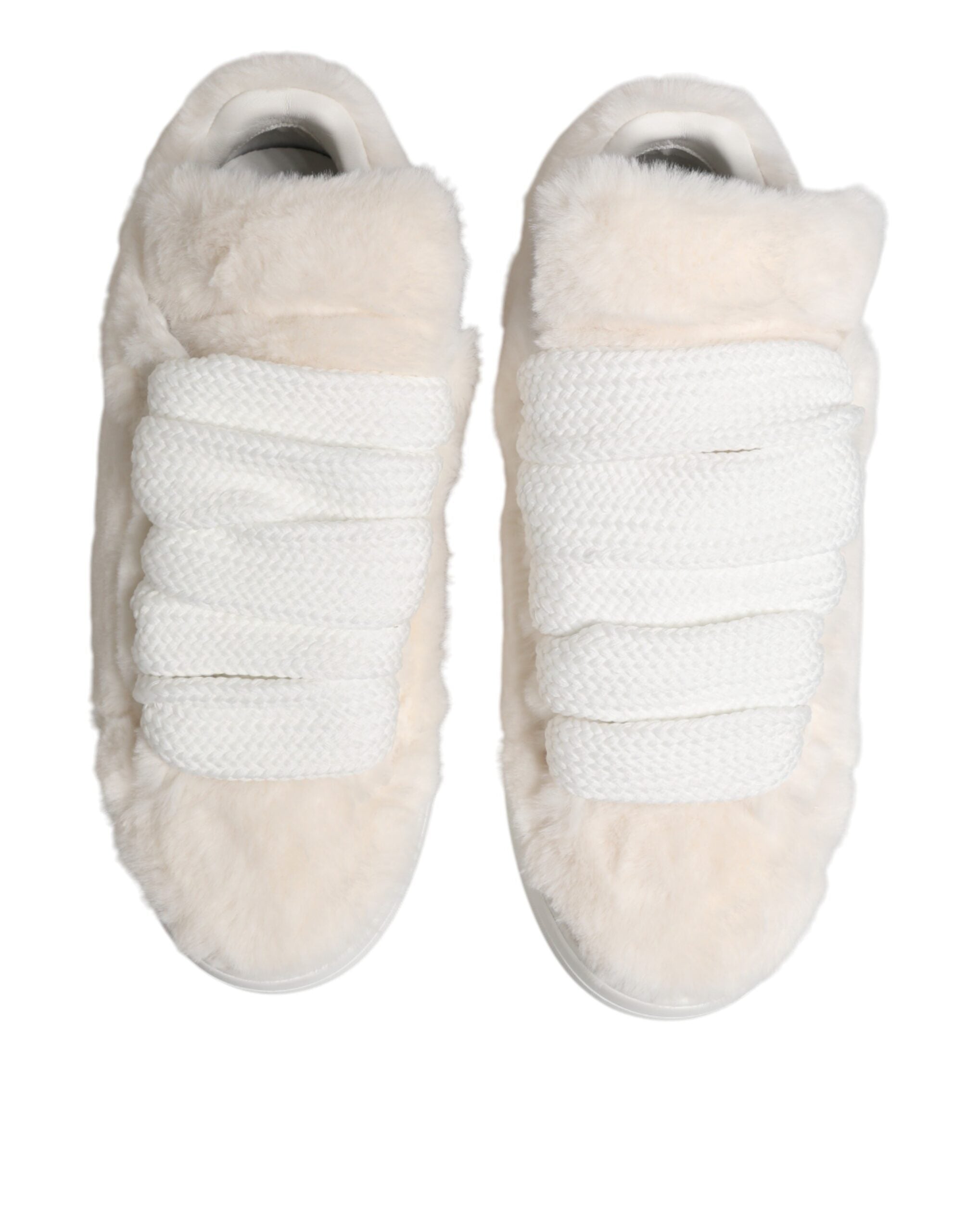 Dolce & Gabbana Weiße Shearling-Fell Bianco Low-Top-Sneaker Schuhe