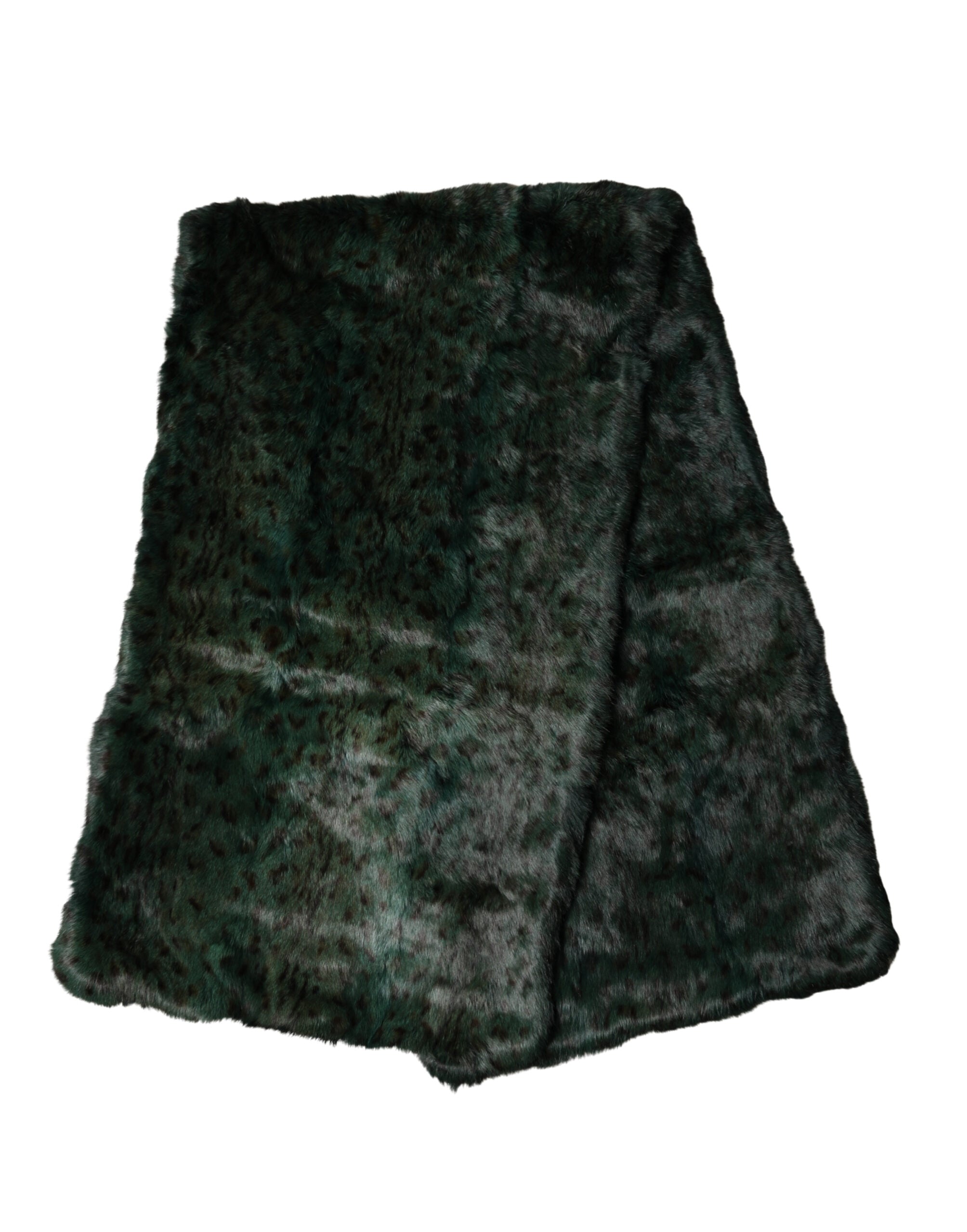 Dolce & Gabbana Schwarzer Schal mit grünen Streifen und Pelzbesatz, 180cm x 49cm