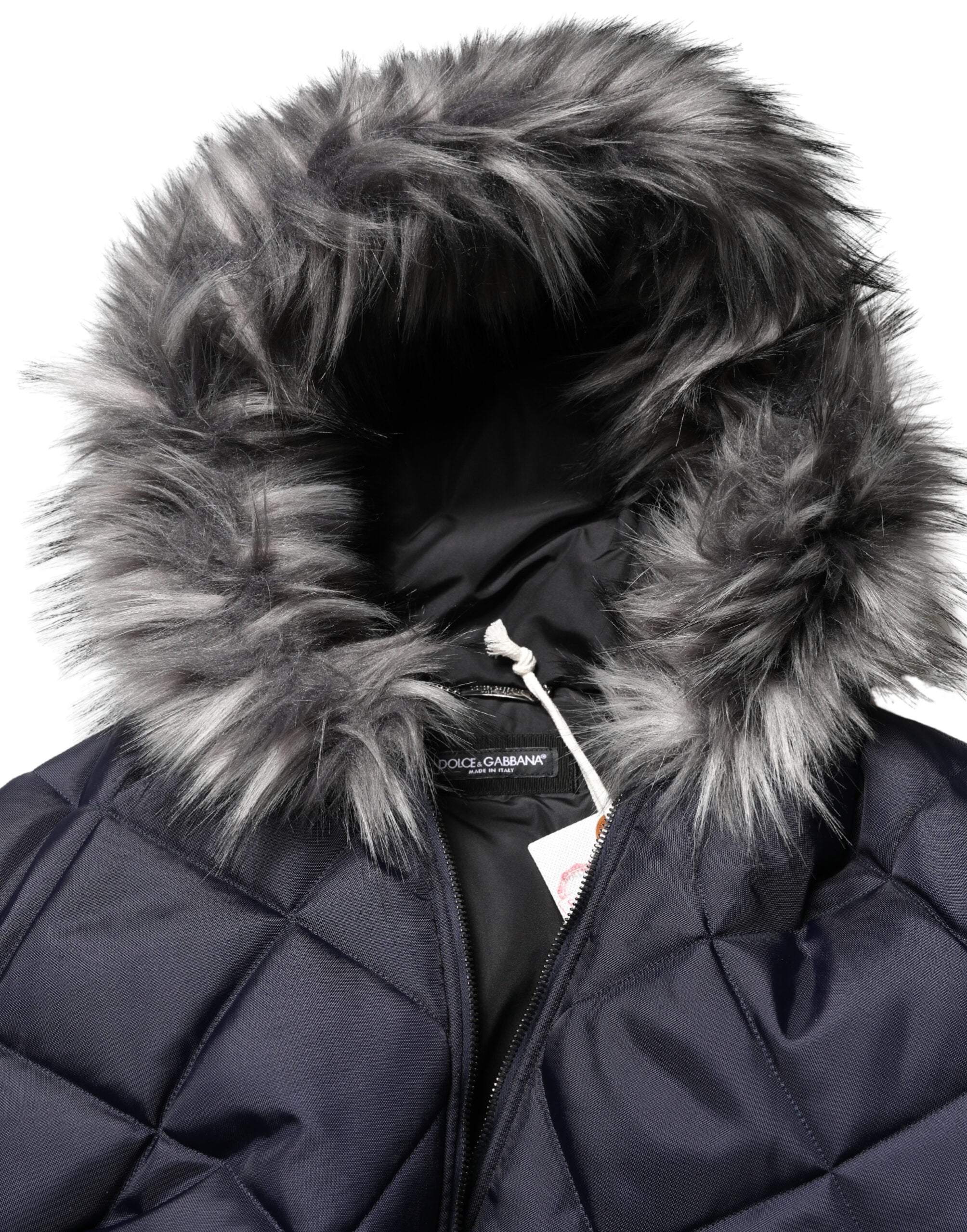 Dolce & Gabbana Schwarze gesteppte Kapuzenjacke aus Lammfell