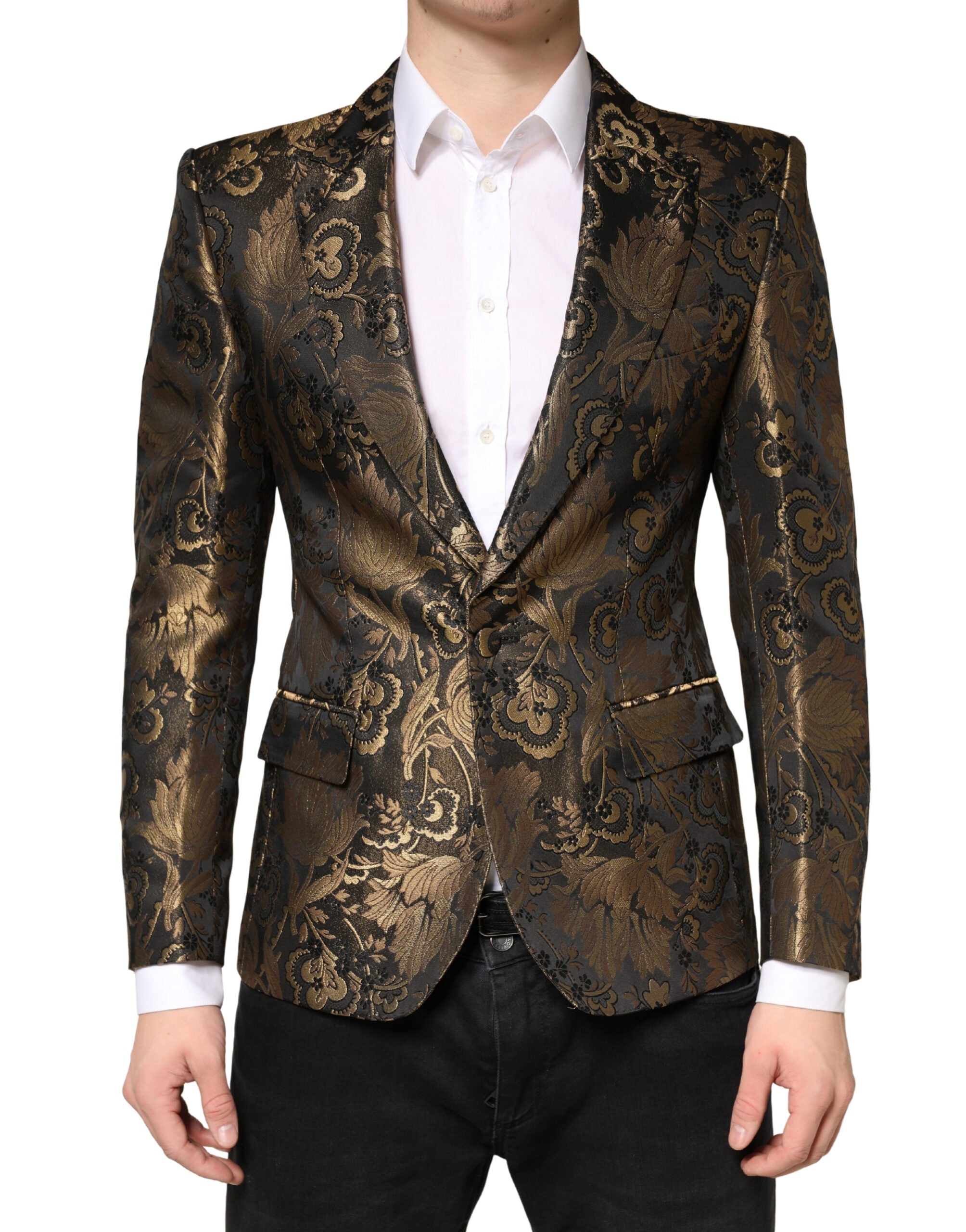 Dolce & Gabbana Goldfarbener Jacquard-Sakko mit einem Knopf
