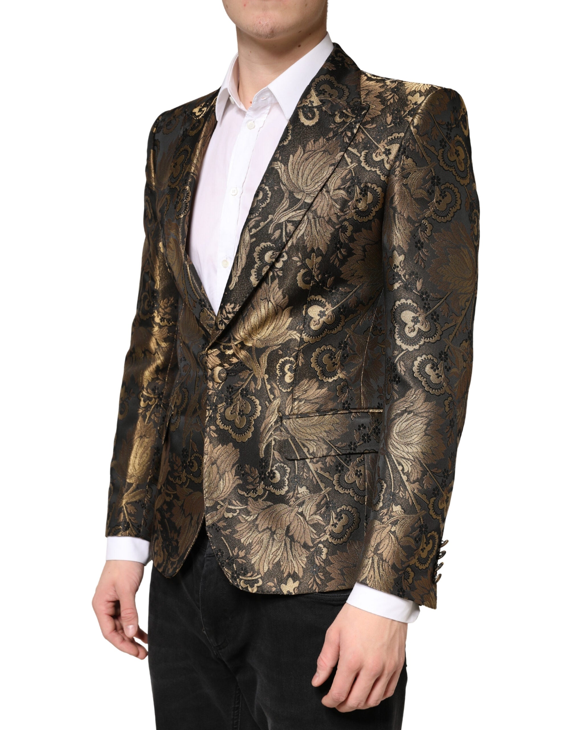 Dolce & Gabbana Goldfarbener Jacquard-Sakko mit einem Knopf