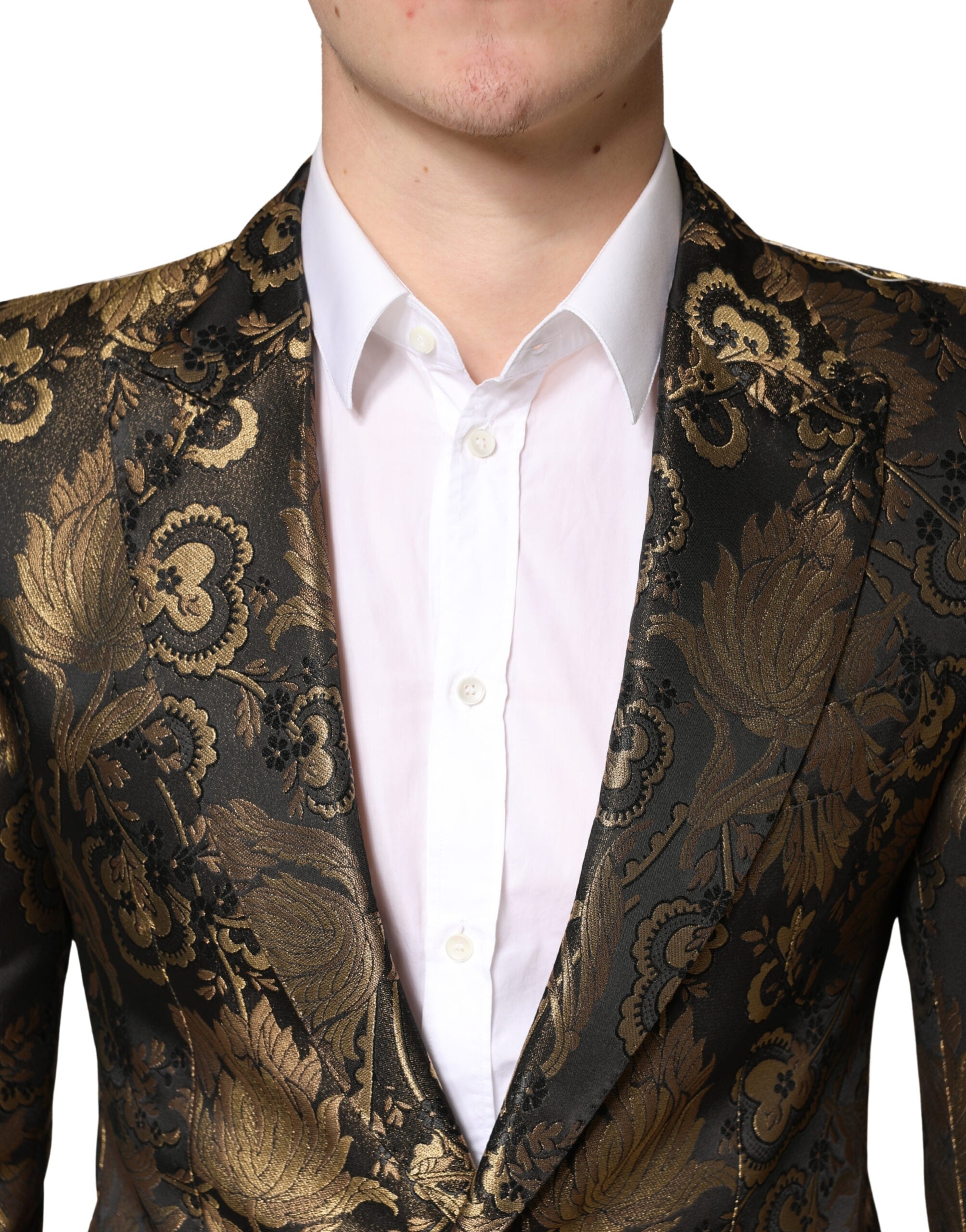 Dolce & Gabbana Goldfarbener Jacquard-Sakko mit einem Knopf