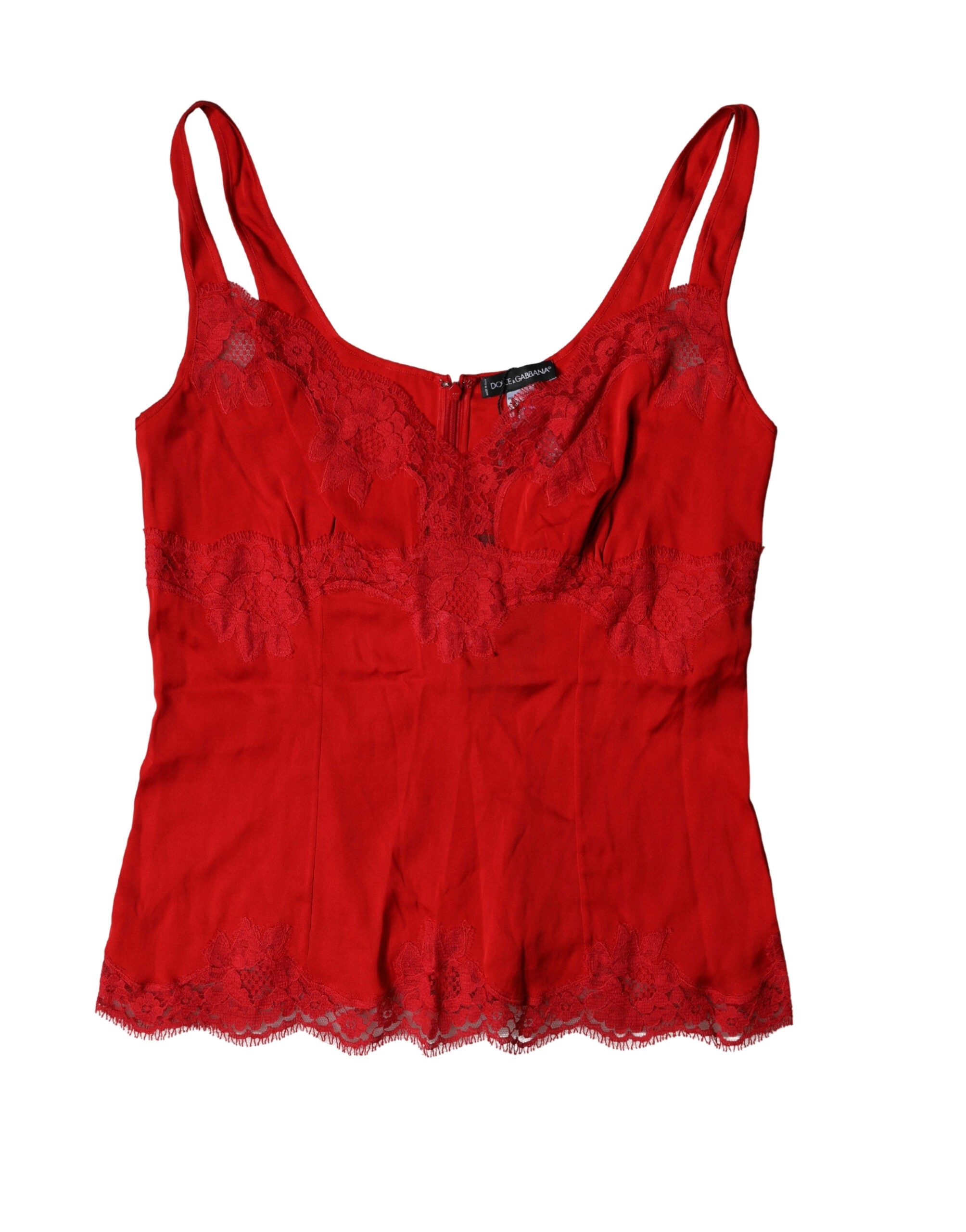 Dolce & Gabbana Rotes Seiden-Dessous-Top mit floraler Spitze